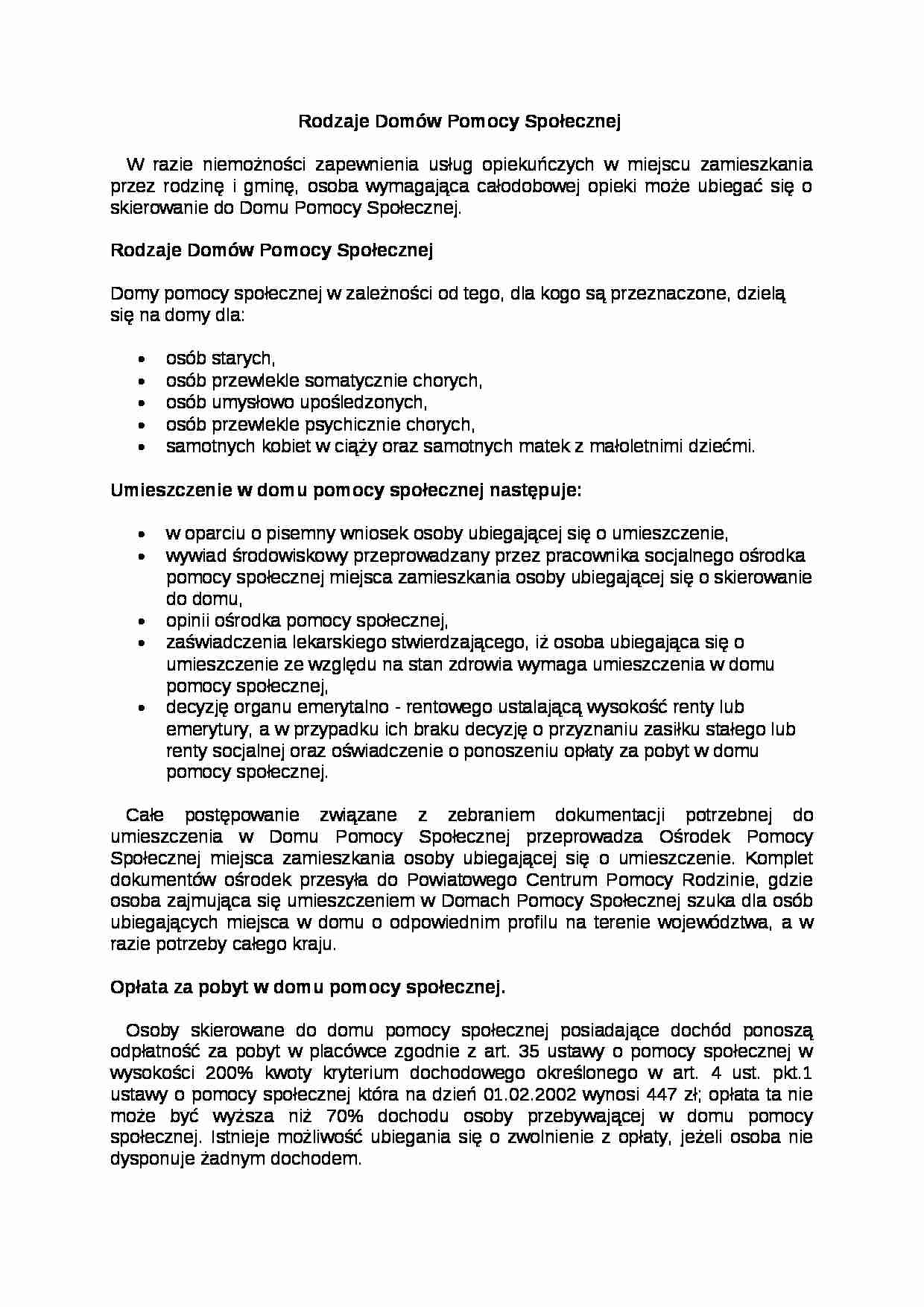 Rodzaje Domów Pomocy Społecznej - strona 1