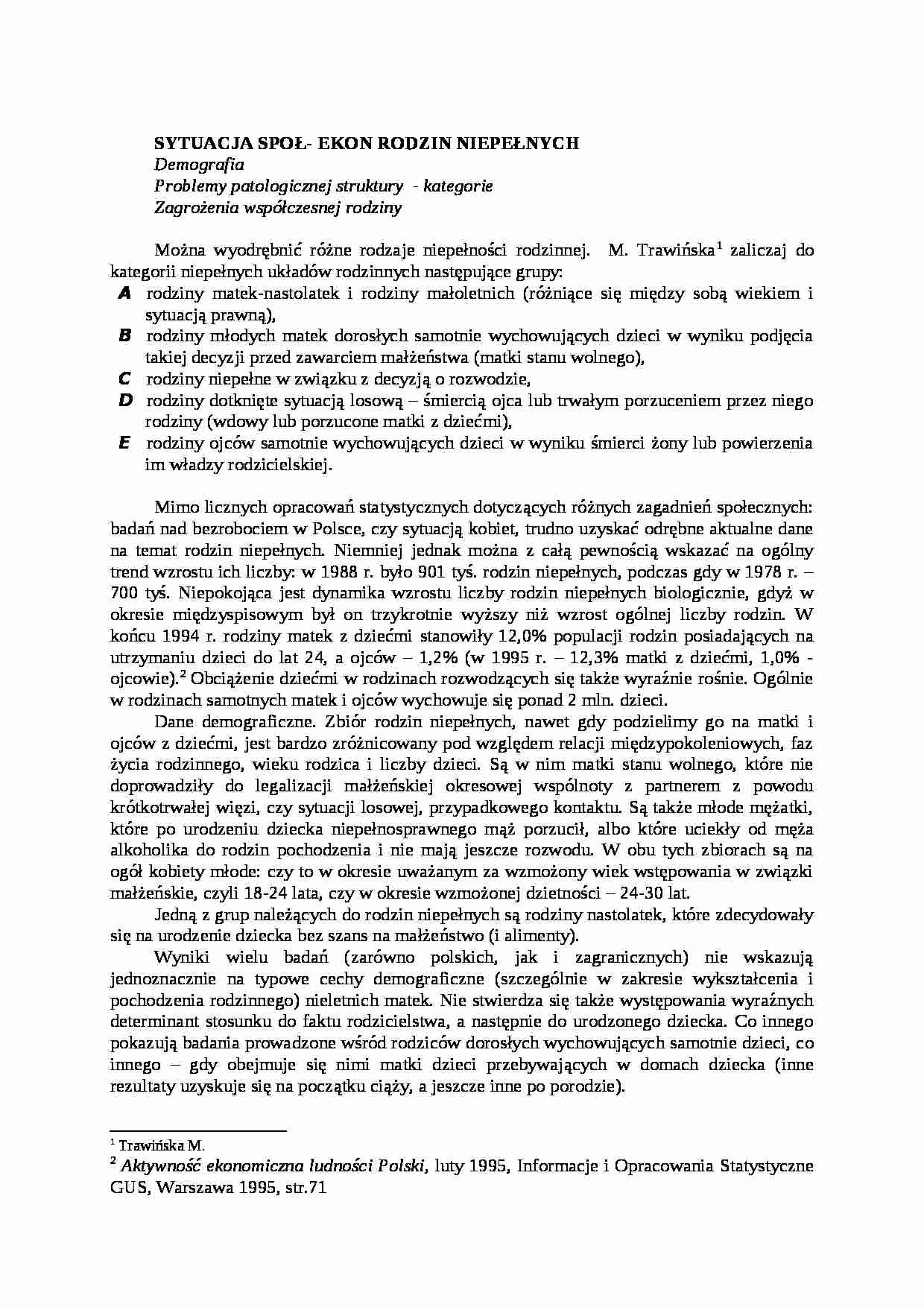 Sytuacja społeczno-ekonomiczna podzin niepełnych - strona 1