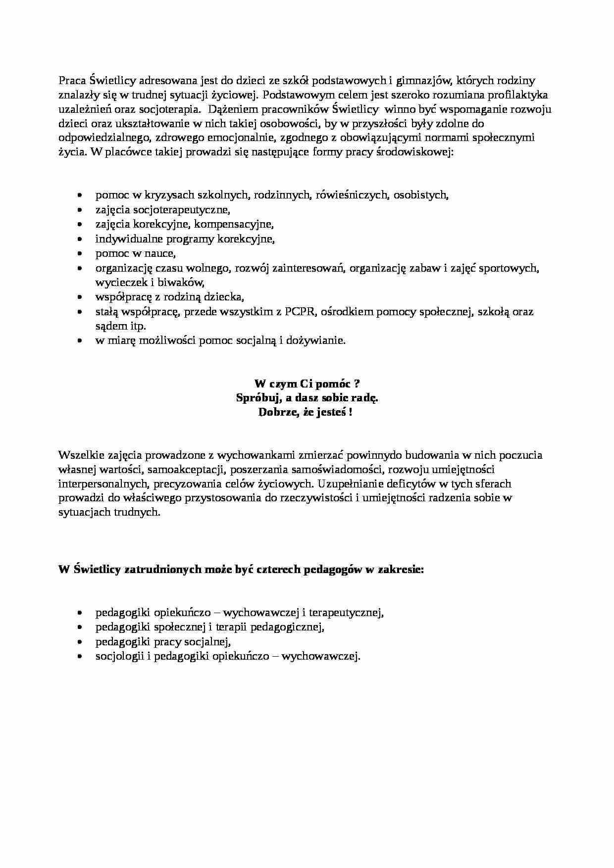 Zadania świetlicy środowiskowej - strona 1