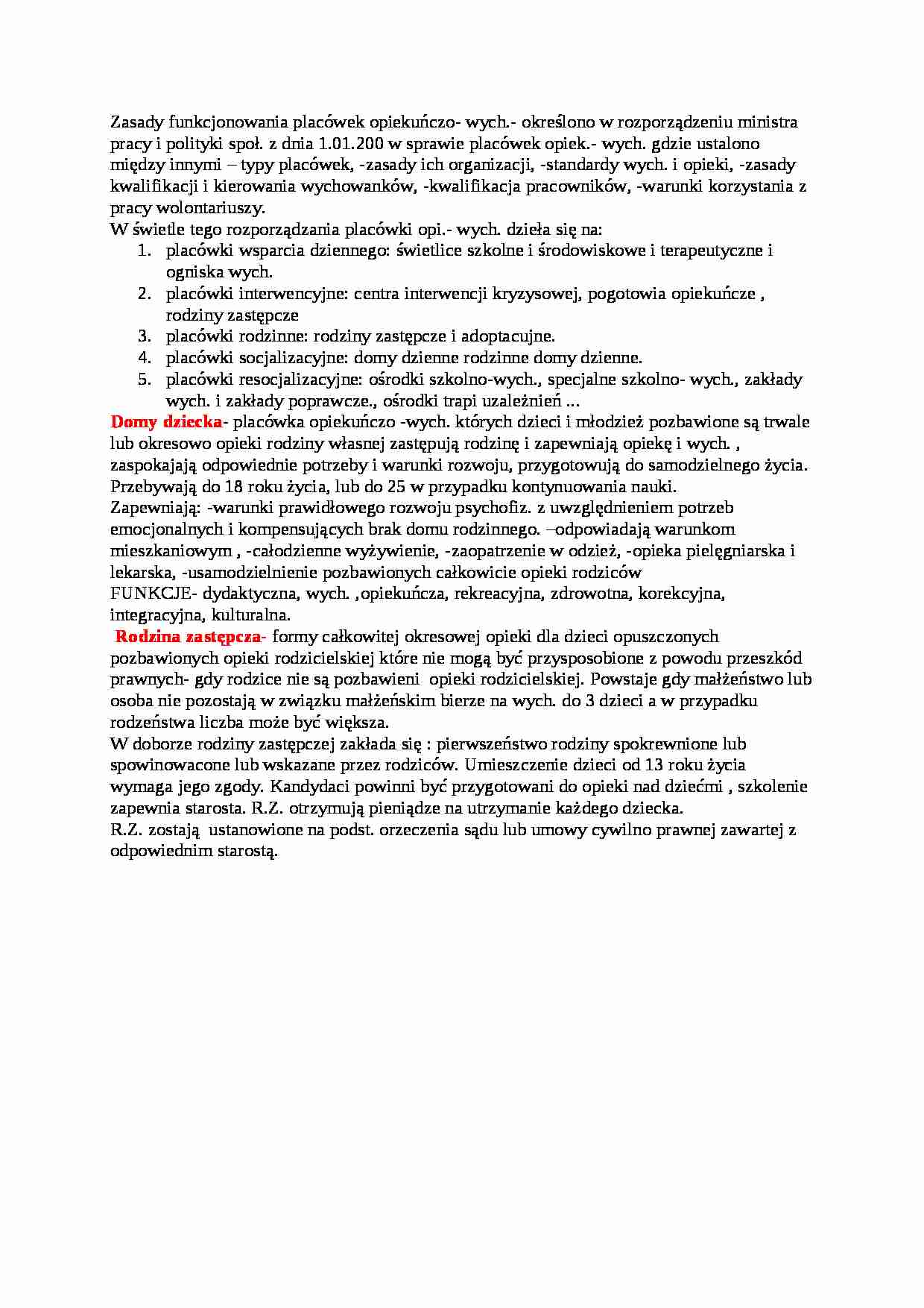 Zasady funkcjonowania placówek opiekunczych - strona 1