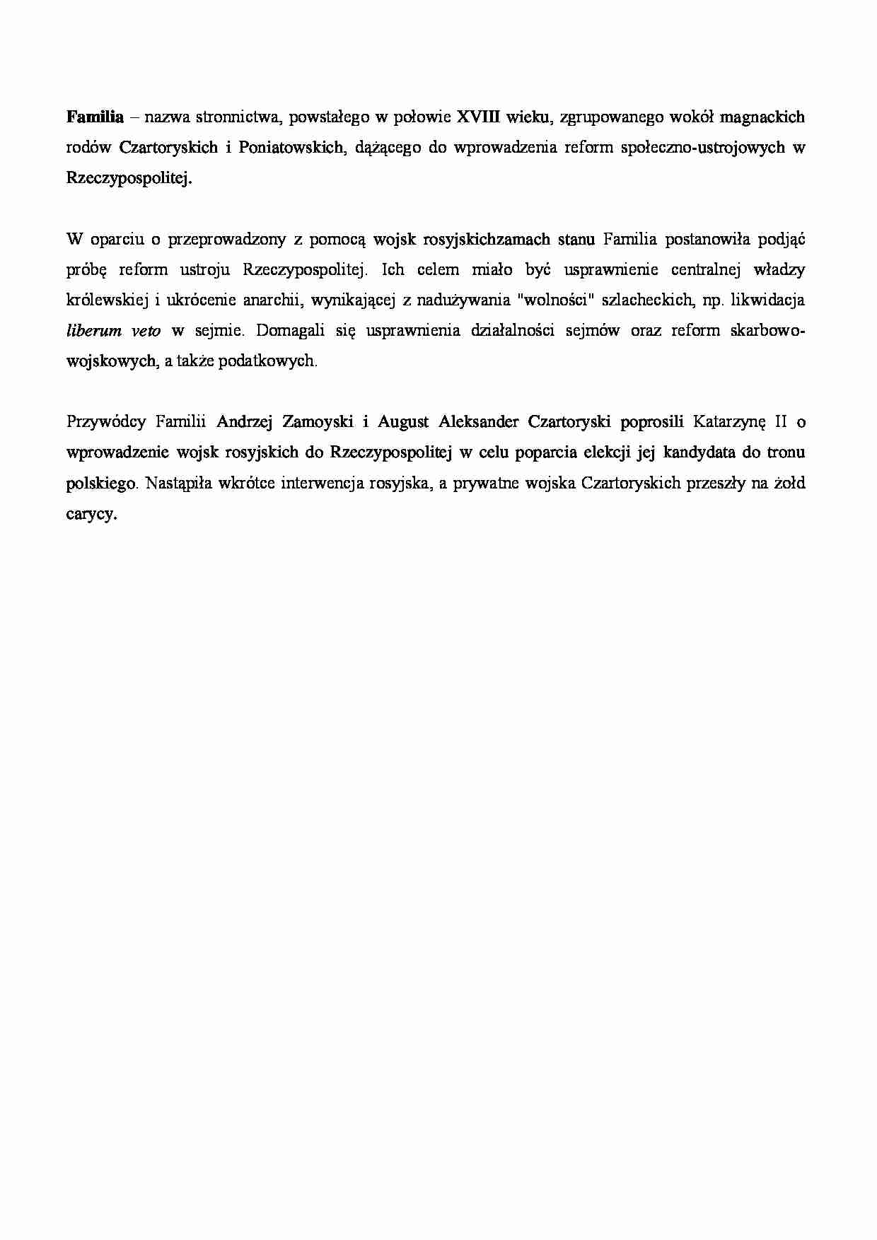 Familia - definicja stronnictwa - strona 1