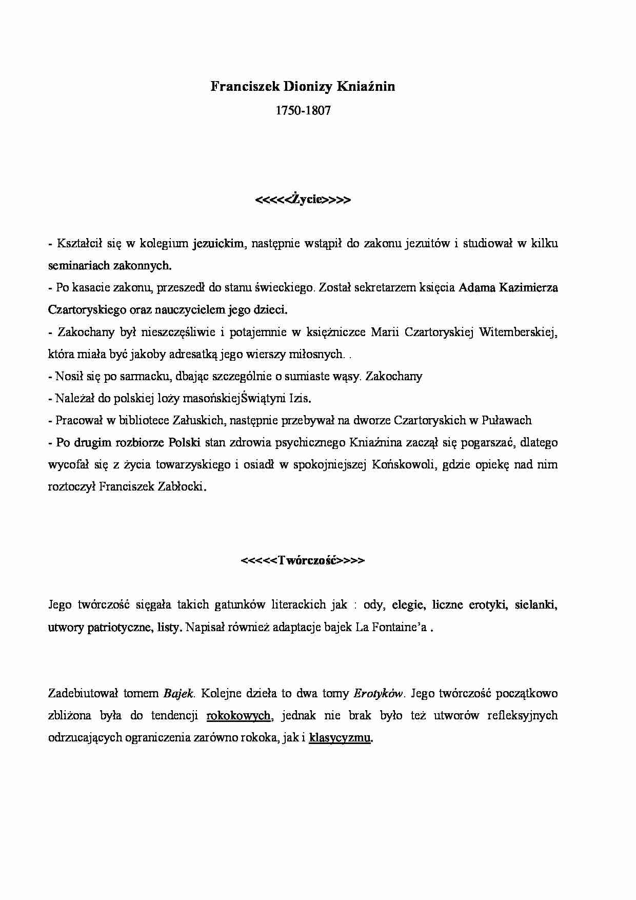 Franciszek Dionizy Kniaźnin - życiorys - strona 1