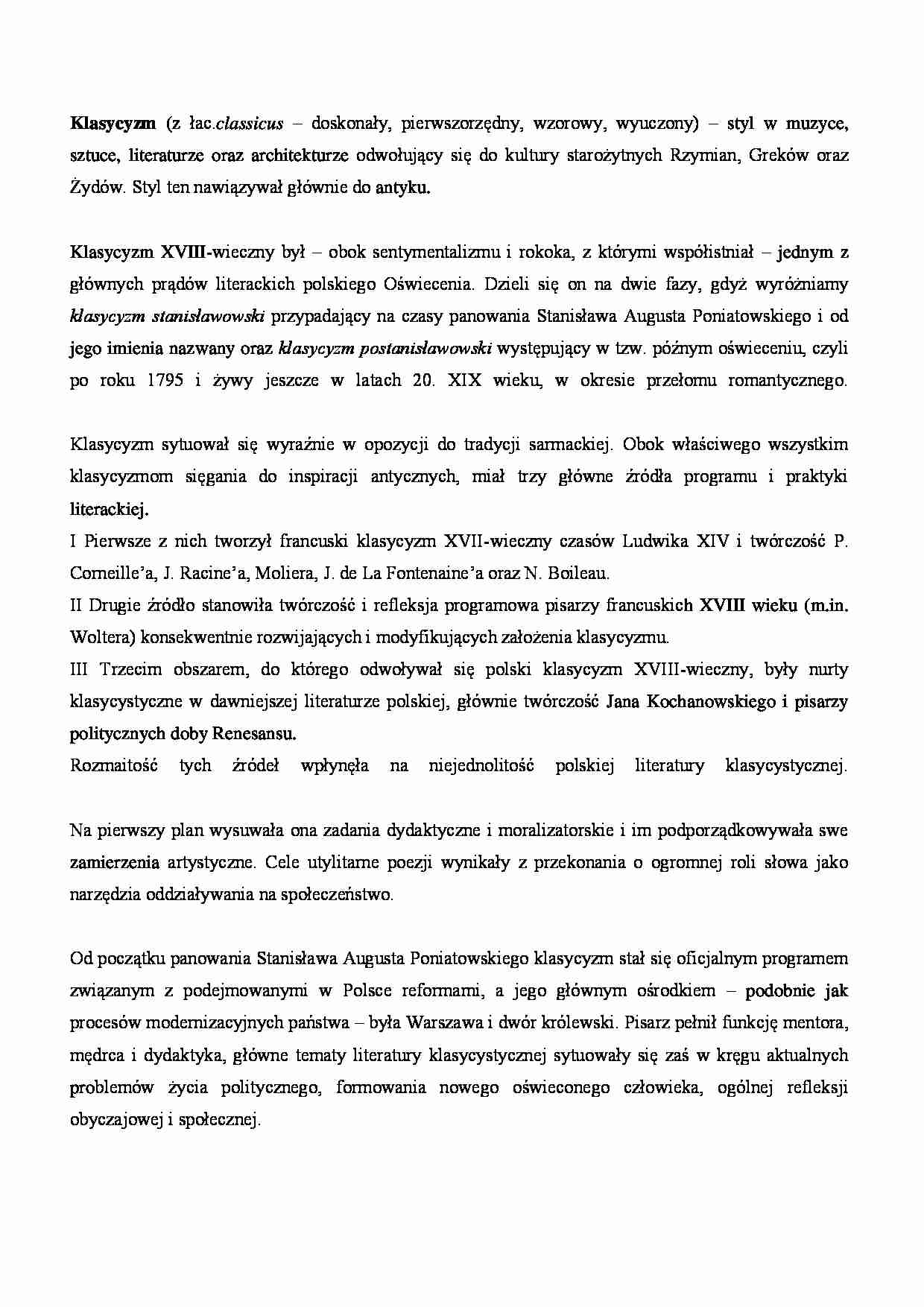 Klasycyzm - opis i przebieg - strona 1