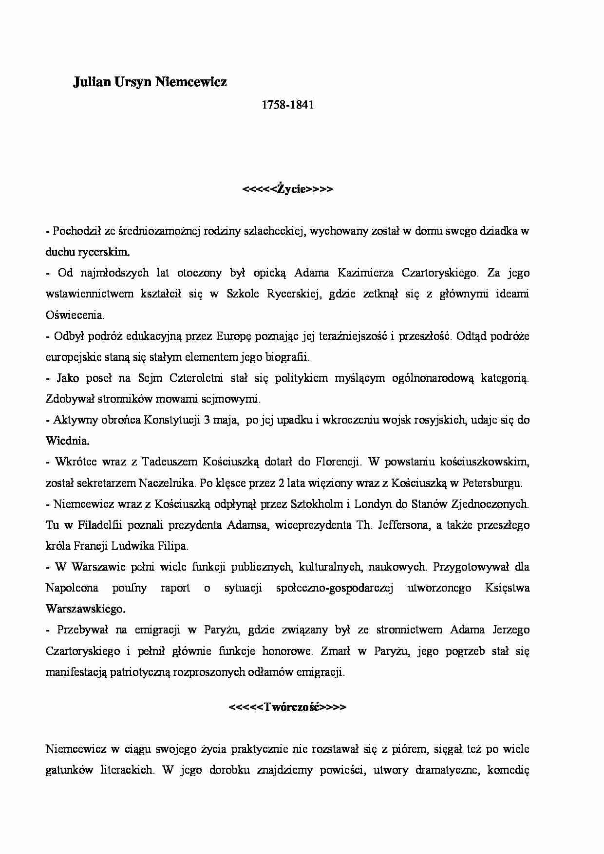 Julian Ursyn Niemcewicz - życiorys - strona 1