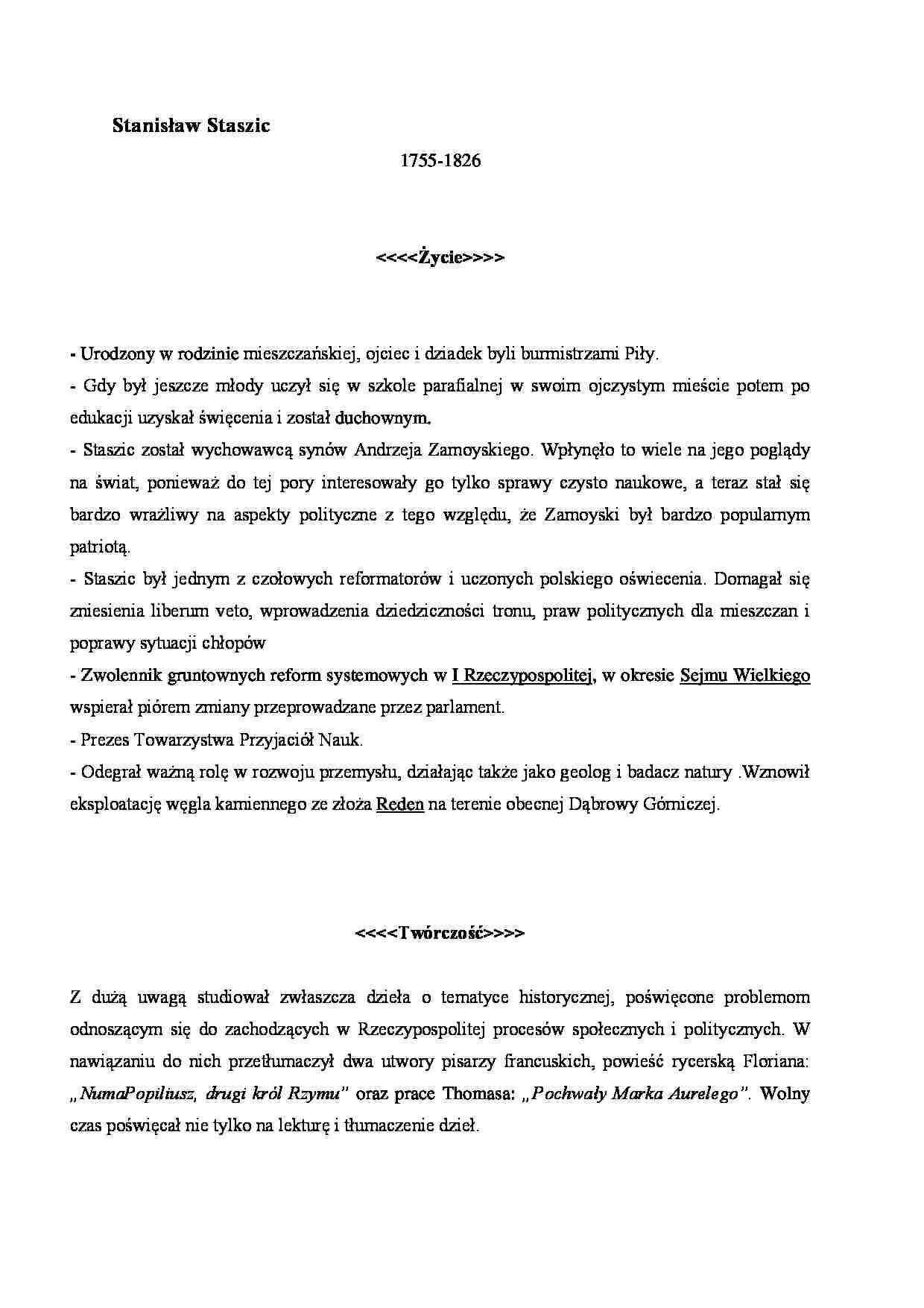 Stanisław Staszic - życiorys - strona 1