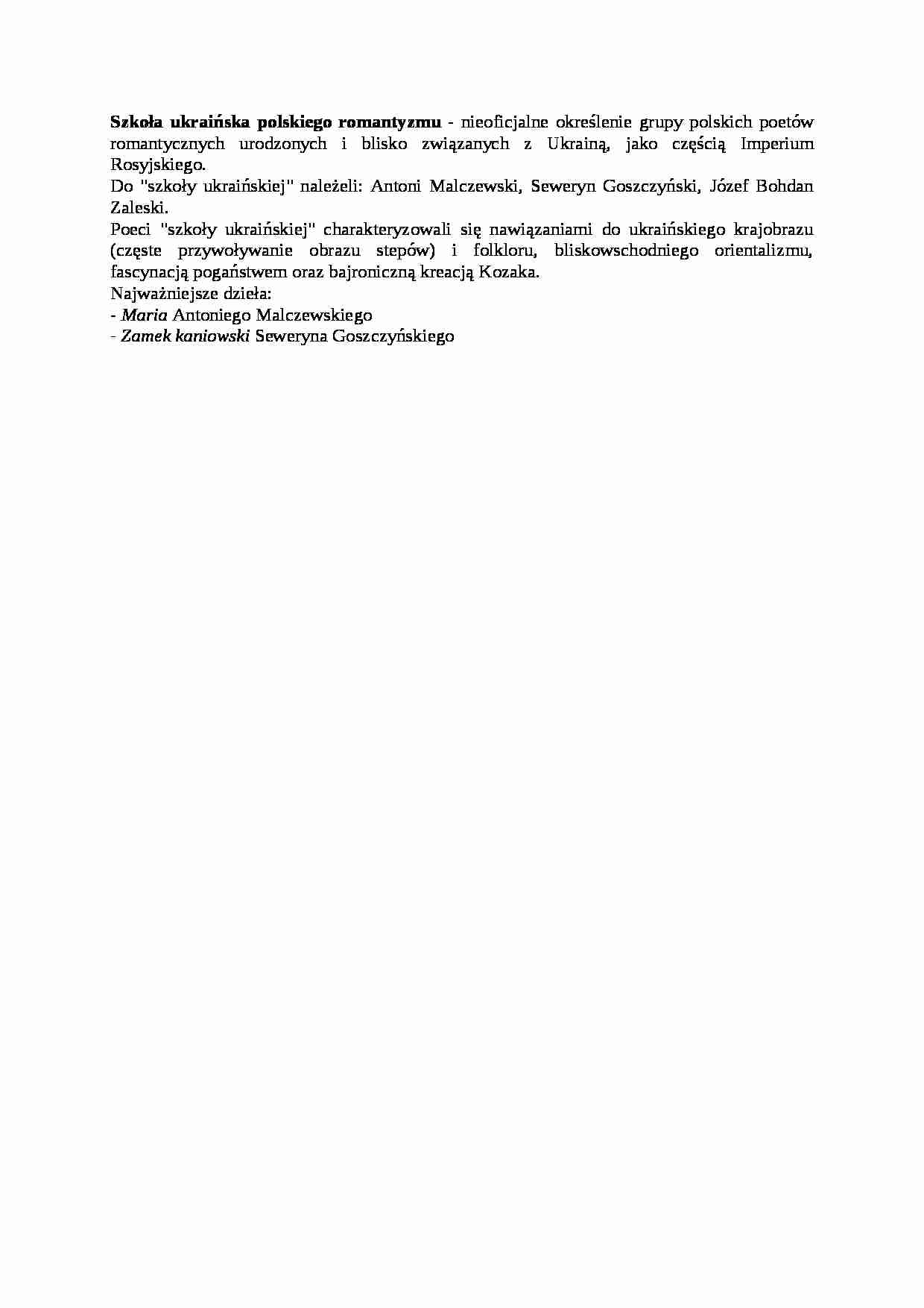 Szkoła ukraińska polskiego romantyzmu - strona 1