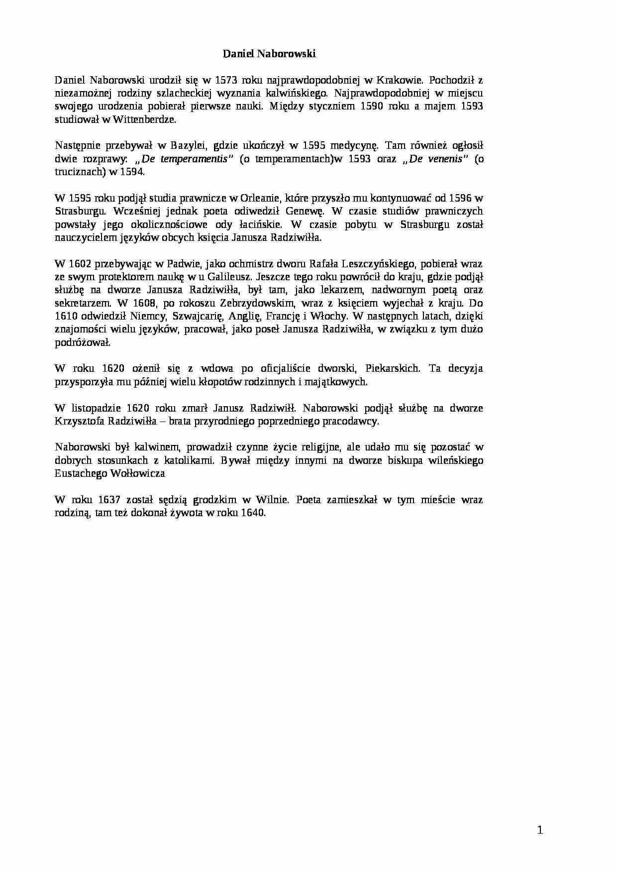 Daniel Naborowski - życiorys - strona 1