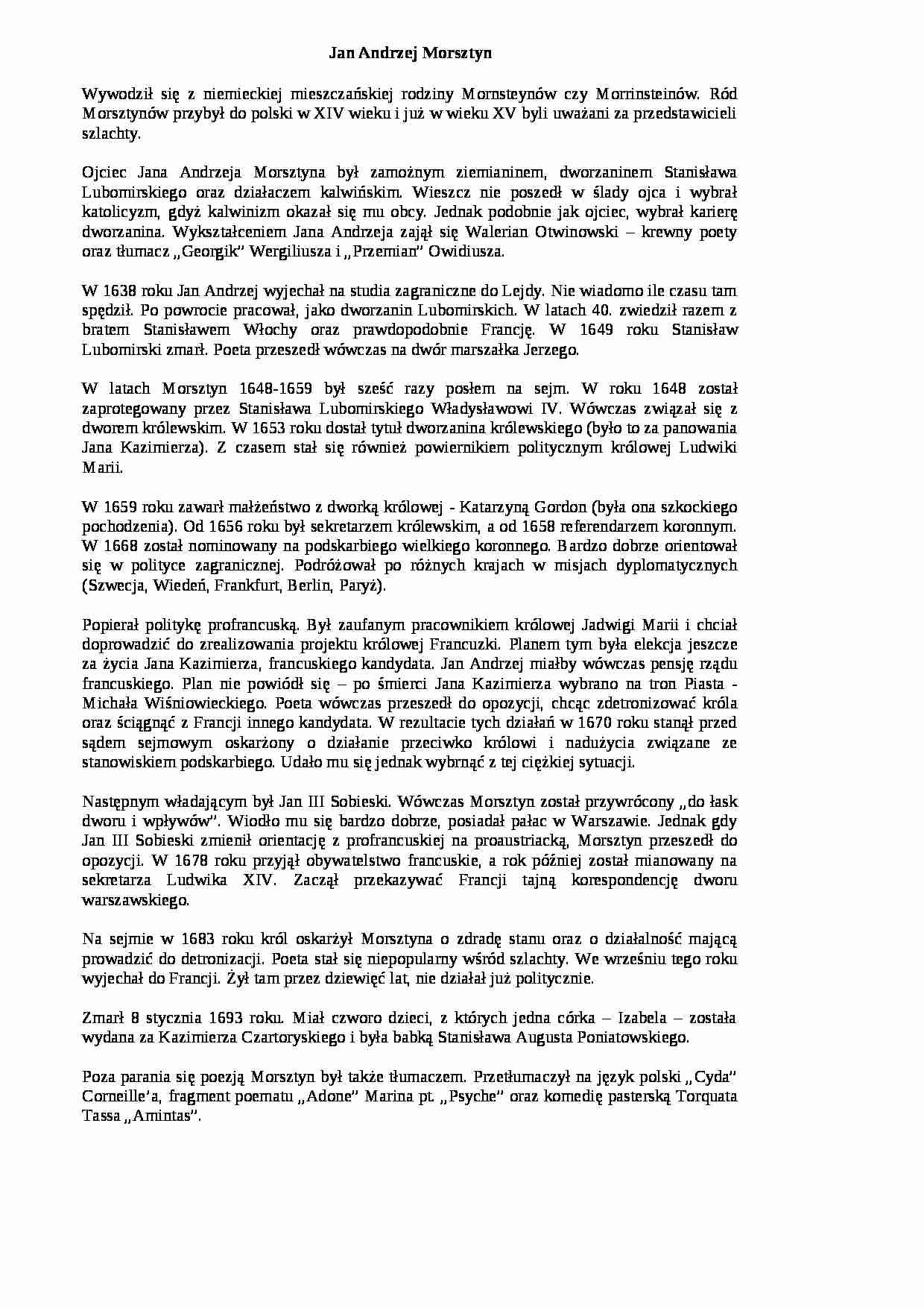 Jan Andrzej Morsztyn - życiorys - strona 1