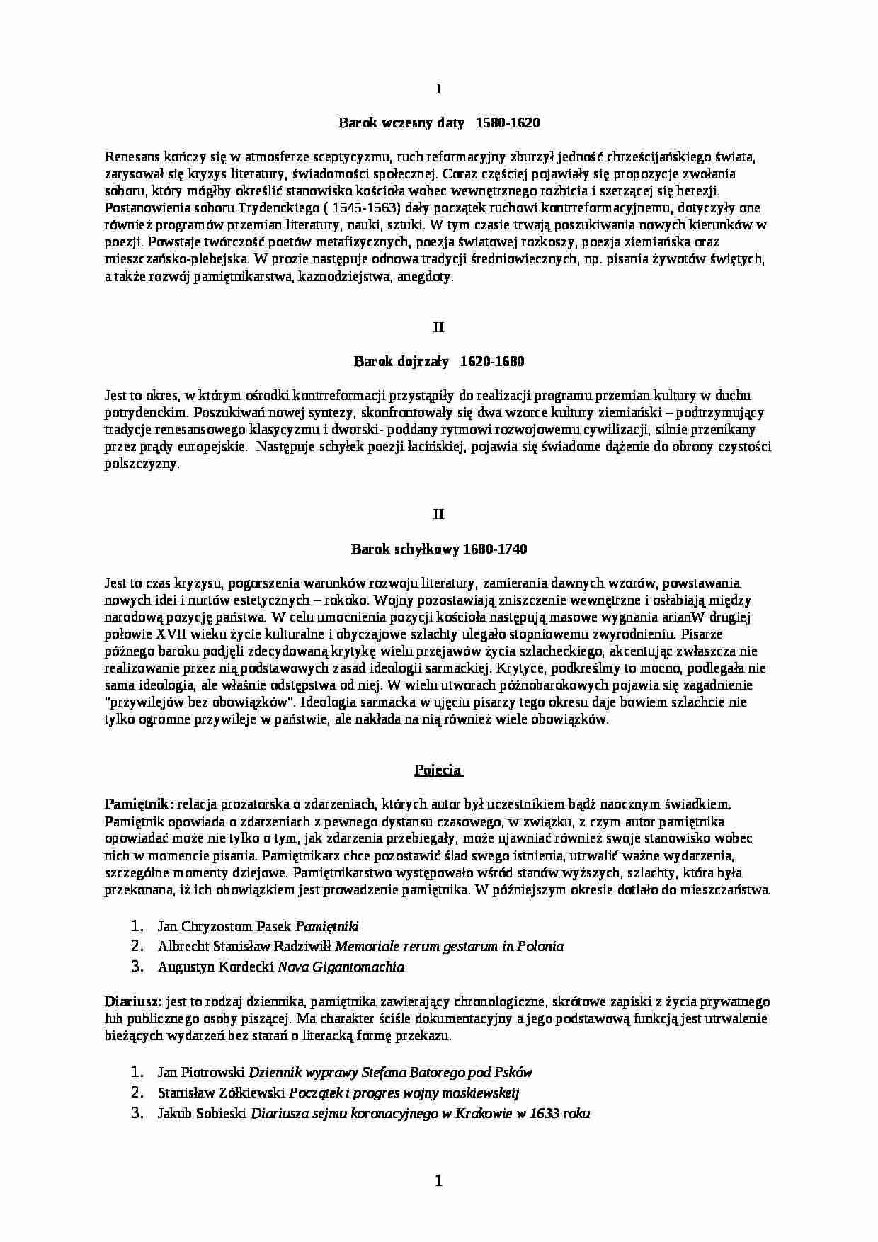 Literatura renesansu i baraku - zagadnienia na kolokwium - strona 1