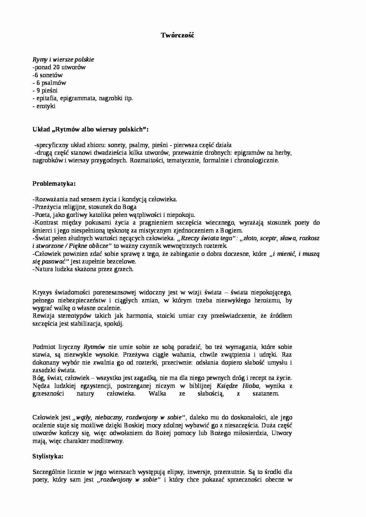 Mikołaj Sęp Sarzyński - twrczość - strona 1