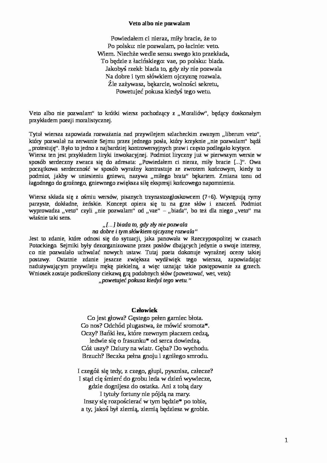 Wacław Potocki  - wiersze - strona 1