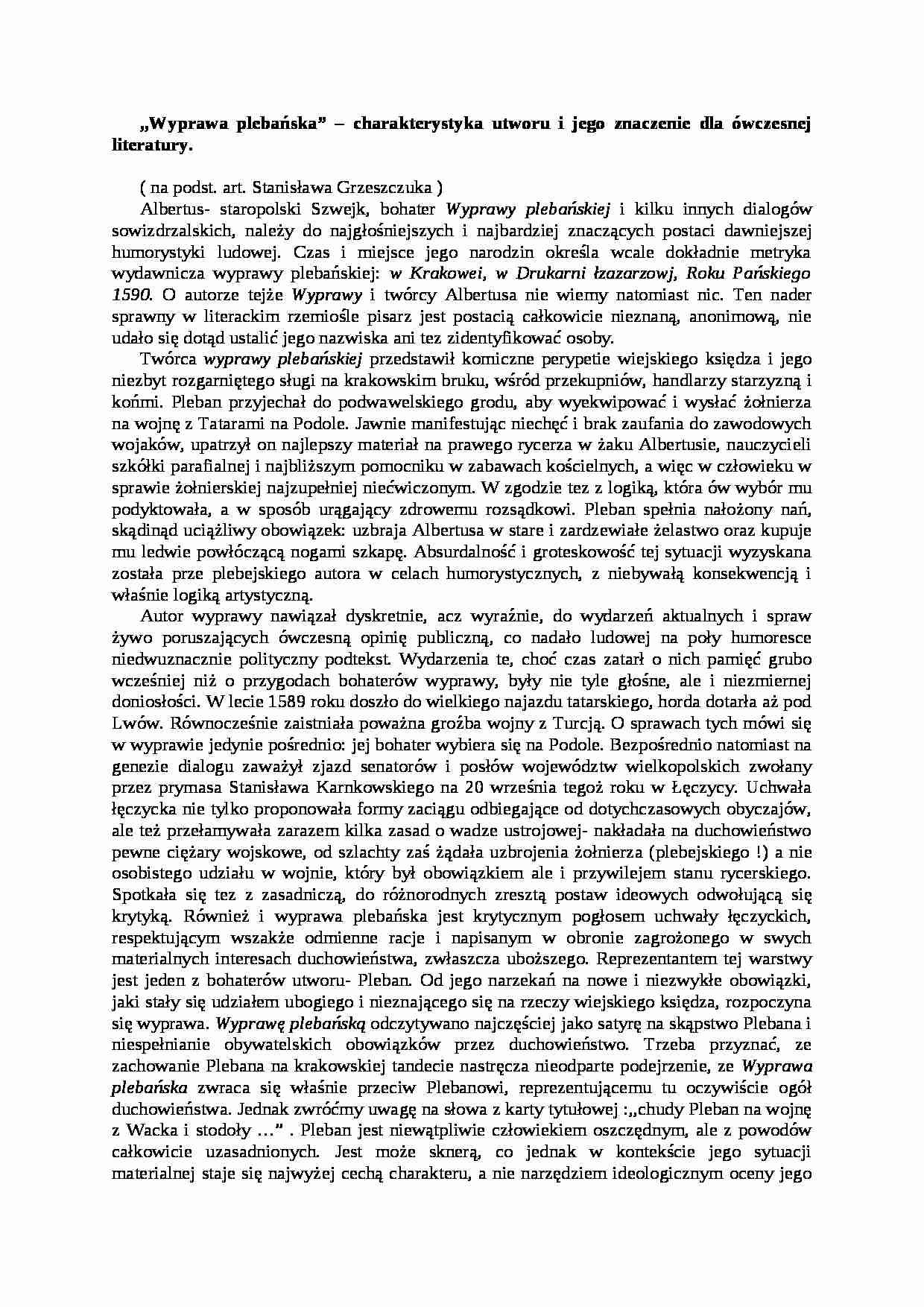 ,,Wyprawa plebańska” - charakterystyka utworu - strona 1