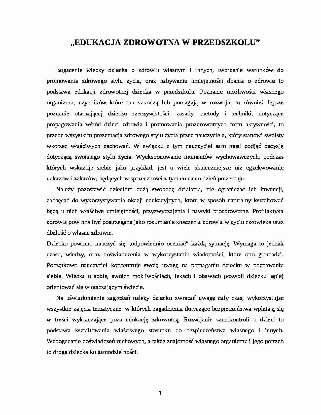 Edukacja zdrowotna w przedszkolu - strona 1