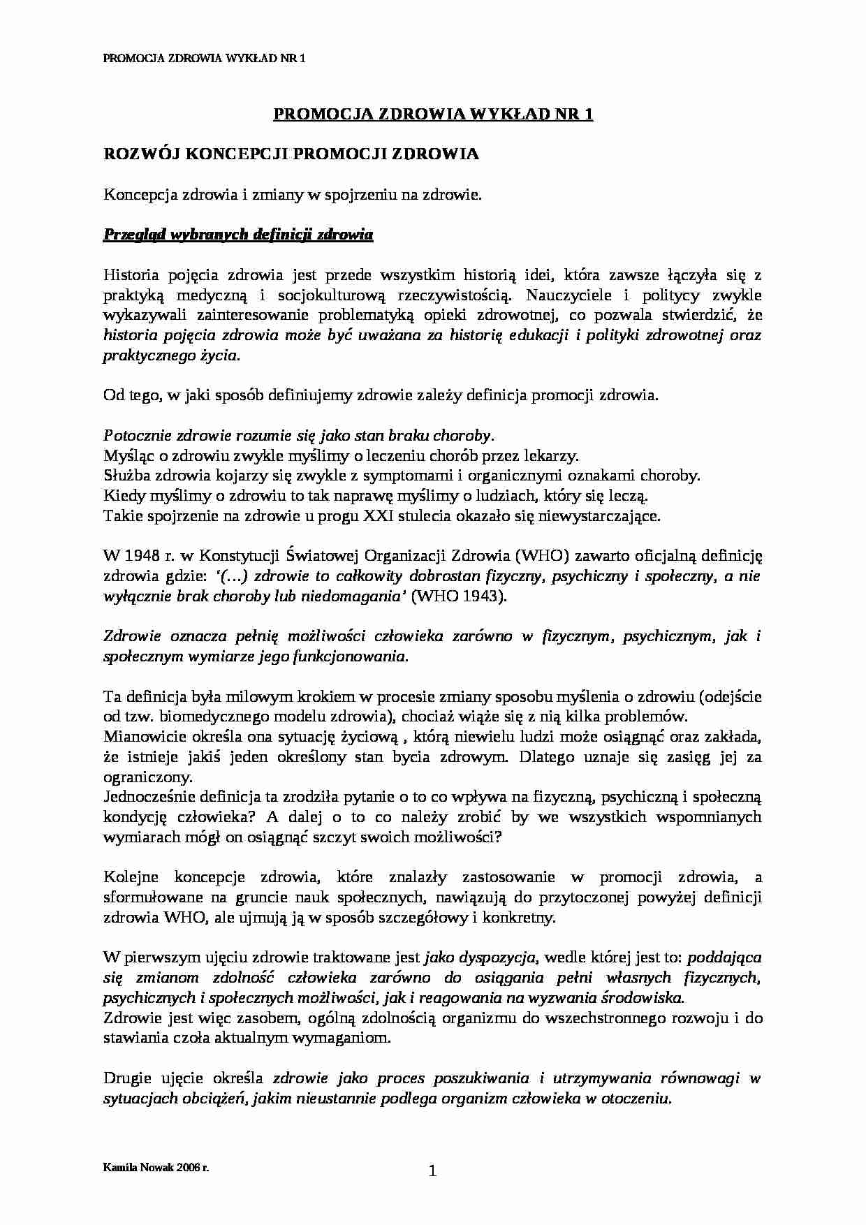 Promocja zdrowia - wykład - strona 1