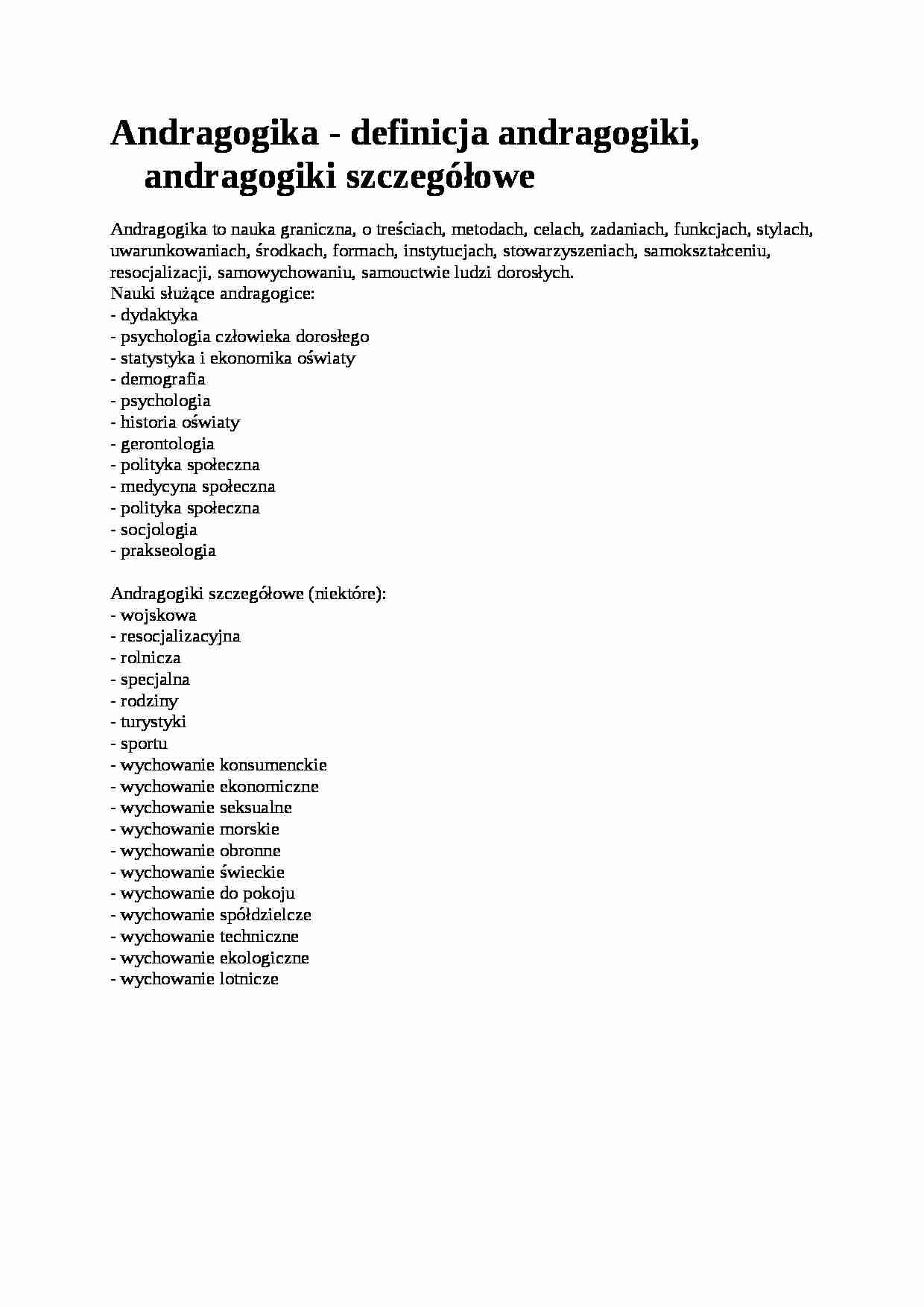 Andragogika - definicja, andragogiki szczegółowe - strona 1