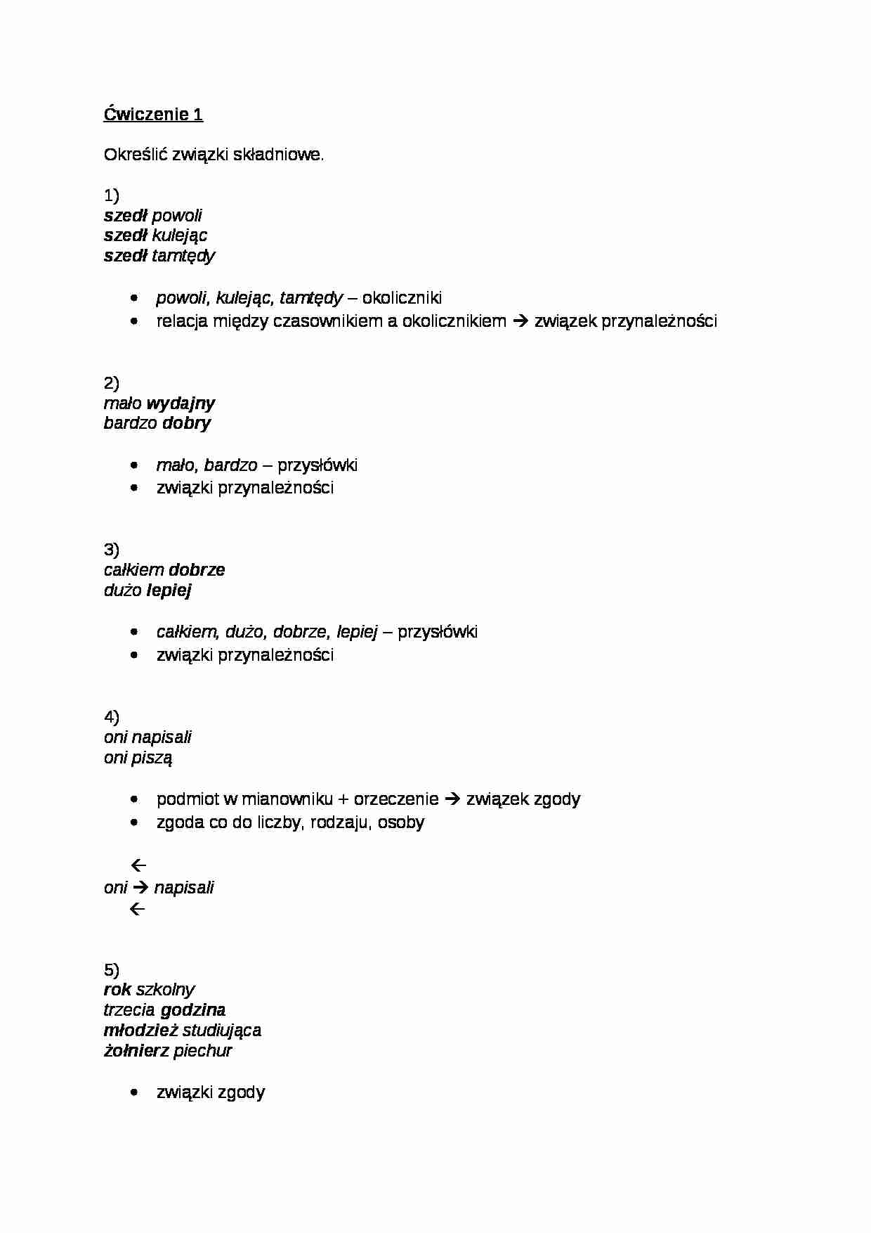 Składnia - notatki z ćwiczeń - strona 1