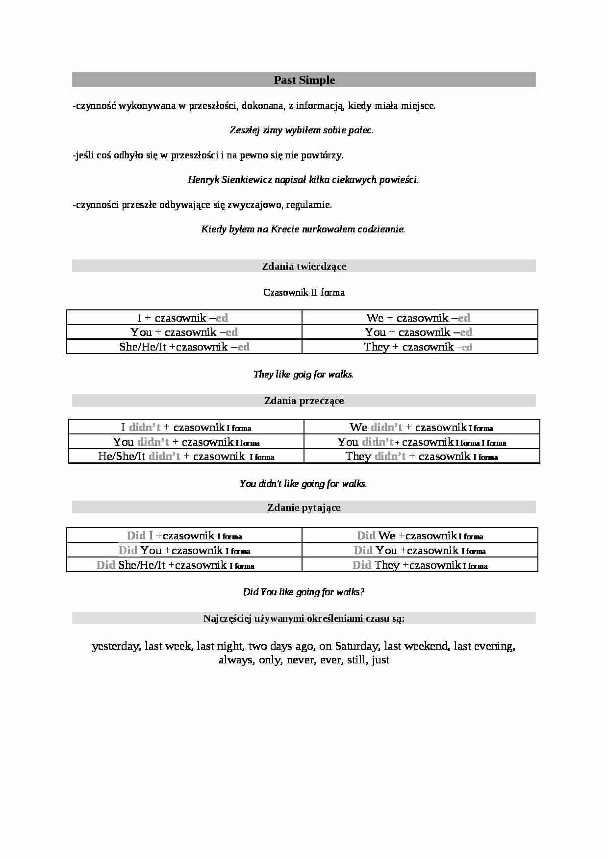 Past Simple - konstrukcje i przykłady - strona 1