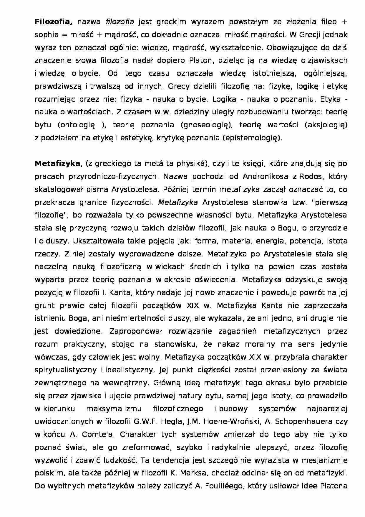 Krótkie omówienie kierunków w filozofii - strona 1