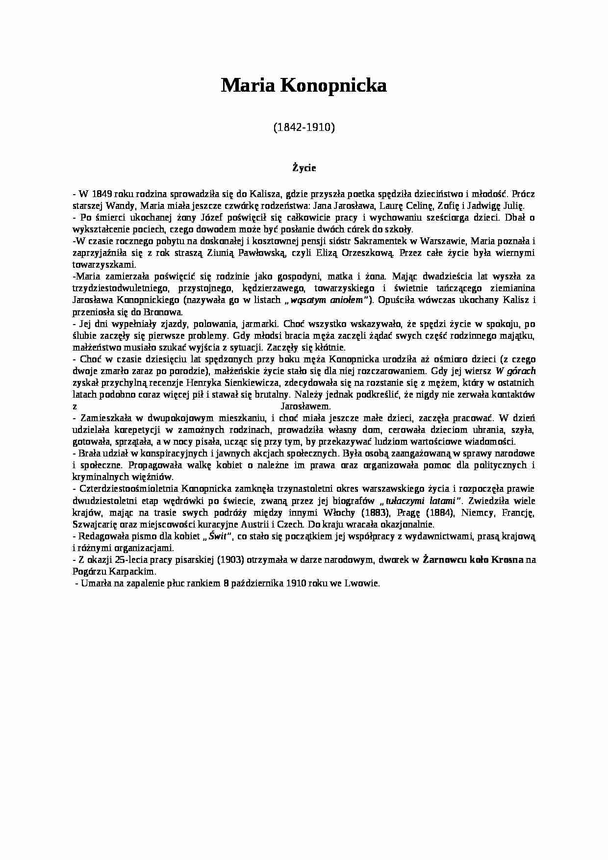 Maria Konopnicka - życiorys - strona 1