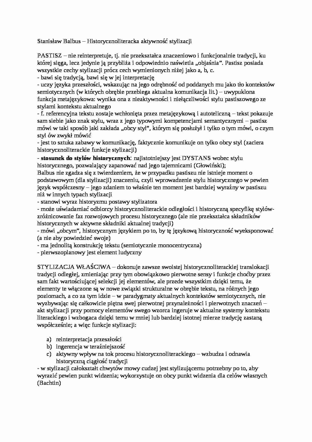  Stanisław Balbus - Historycznoliteracka aktywność stylizacji  - strona 1
