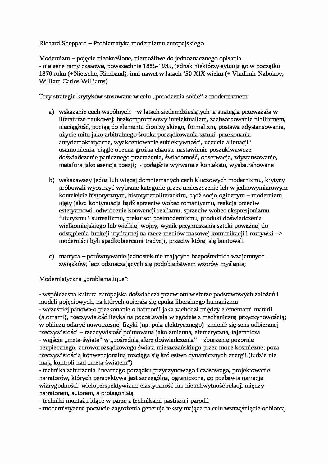 Richard Sheppard - problematyka modernizmu europejskiego - strona 1