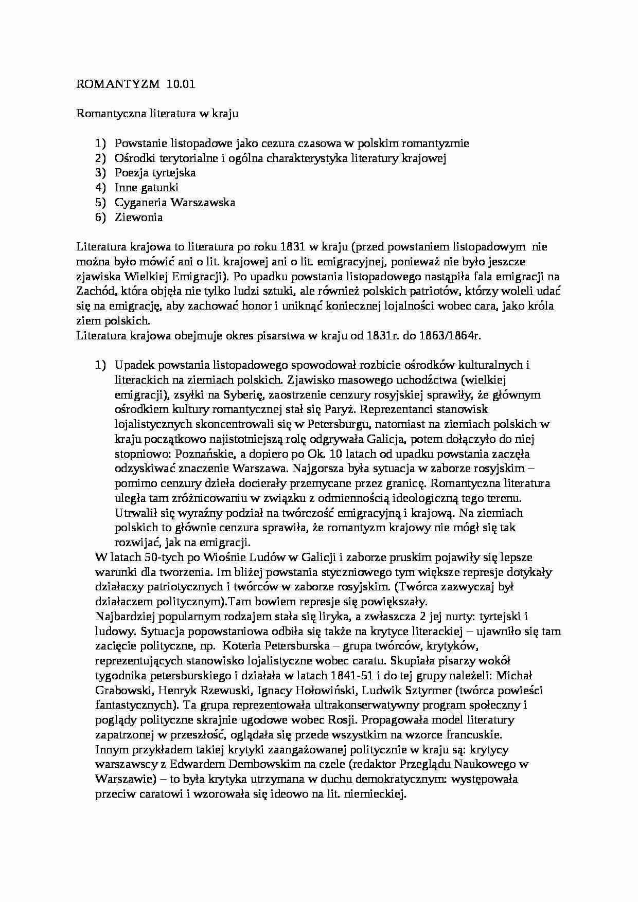 Romantyczna literatura w kraju - wykład - strona 1