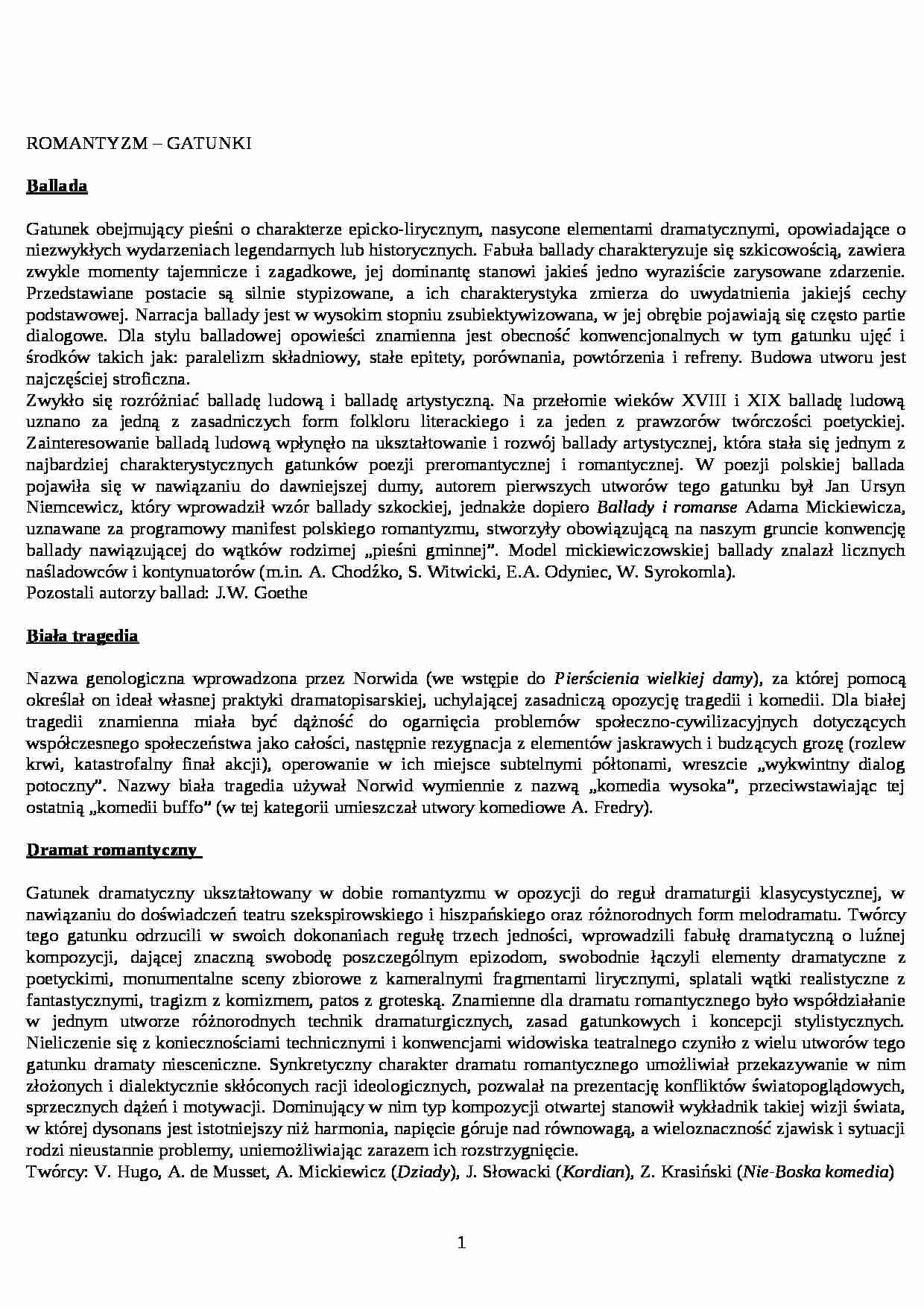 Romantyzm - gatunki literackie - strona 1