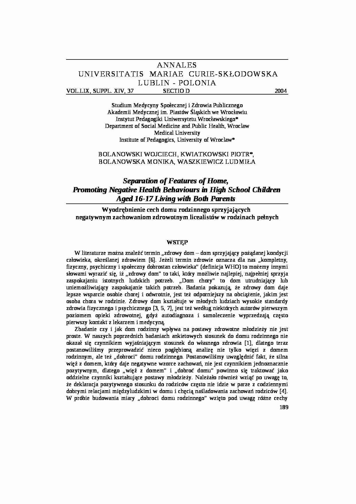 Negatywne zachowania zdrowotne w rodzinach pełnych - strona 1