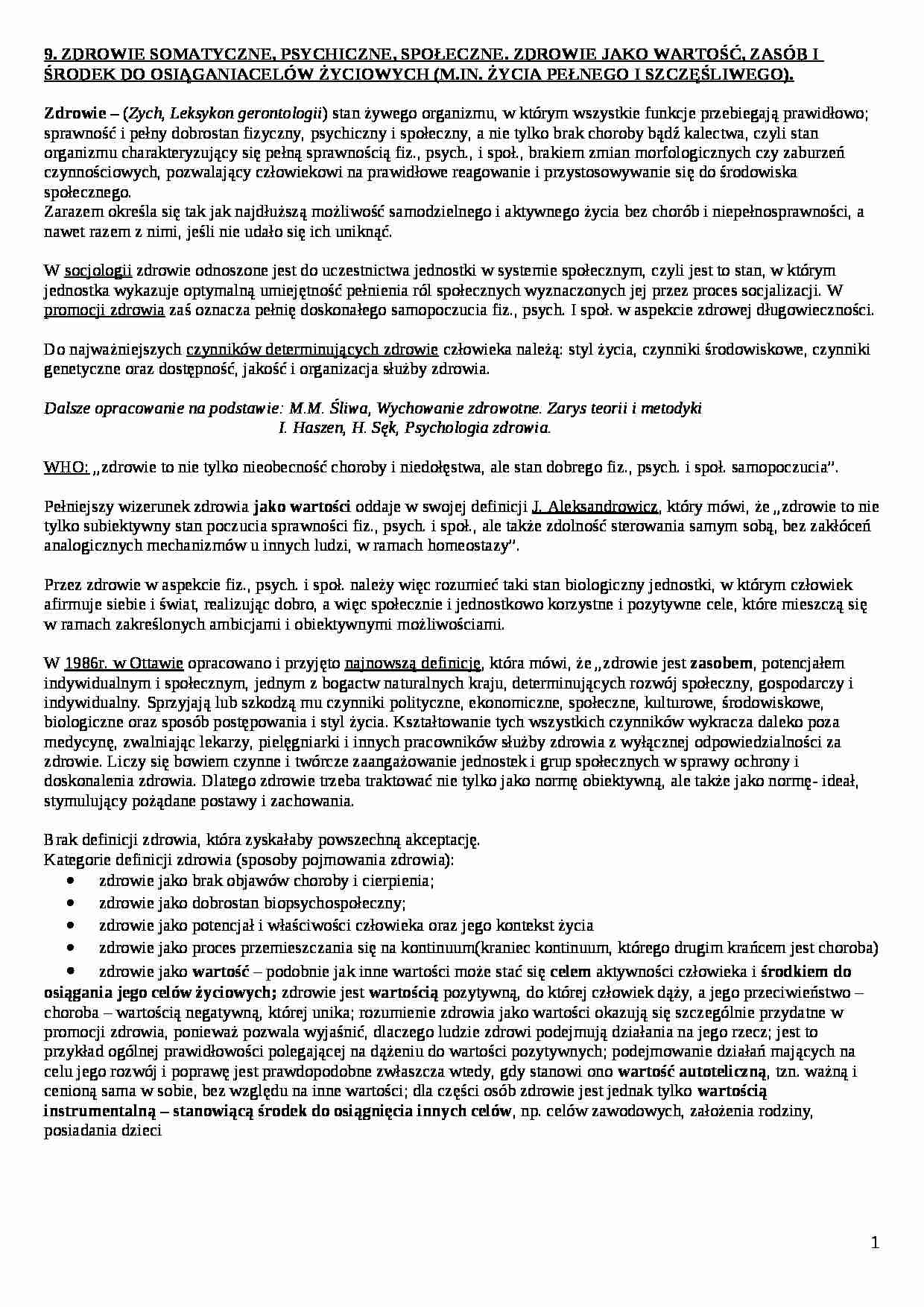 Zdrowie somatyczne, psychiczne i społeczne - strona 1