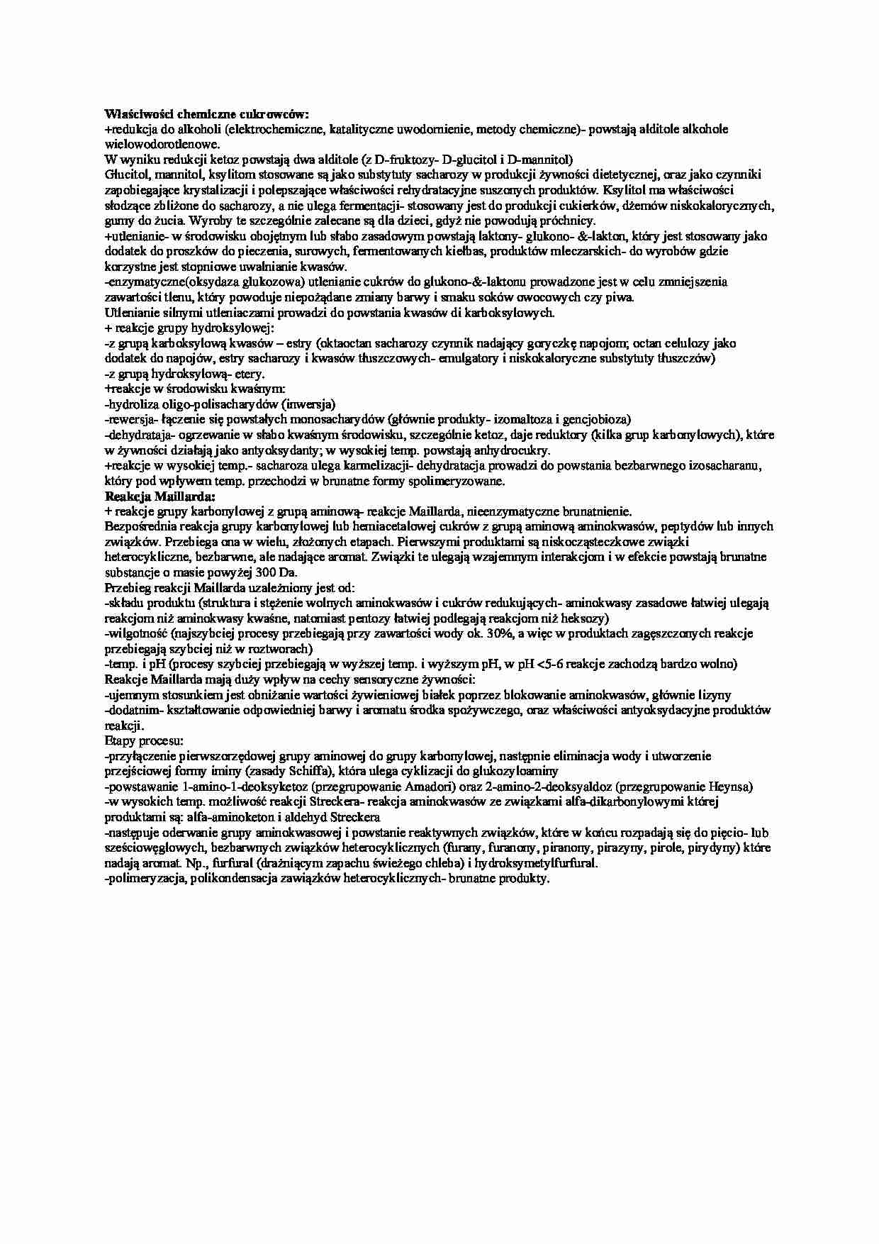 Właściwości chemiczne cukrowców i reakcja Maillarda - strona 1