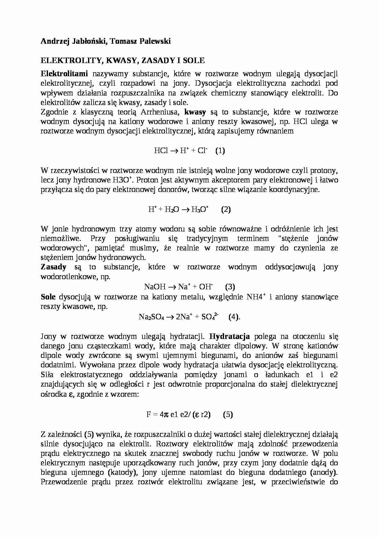 Elektrolity, kwasy, zasady, sole - strona 1