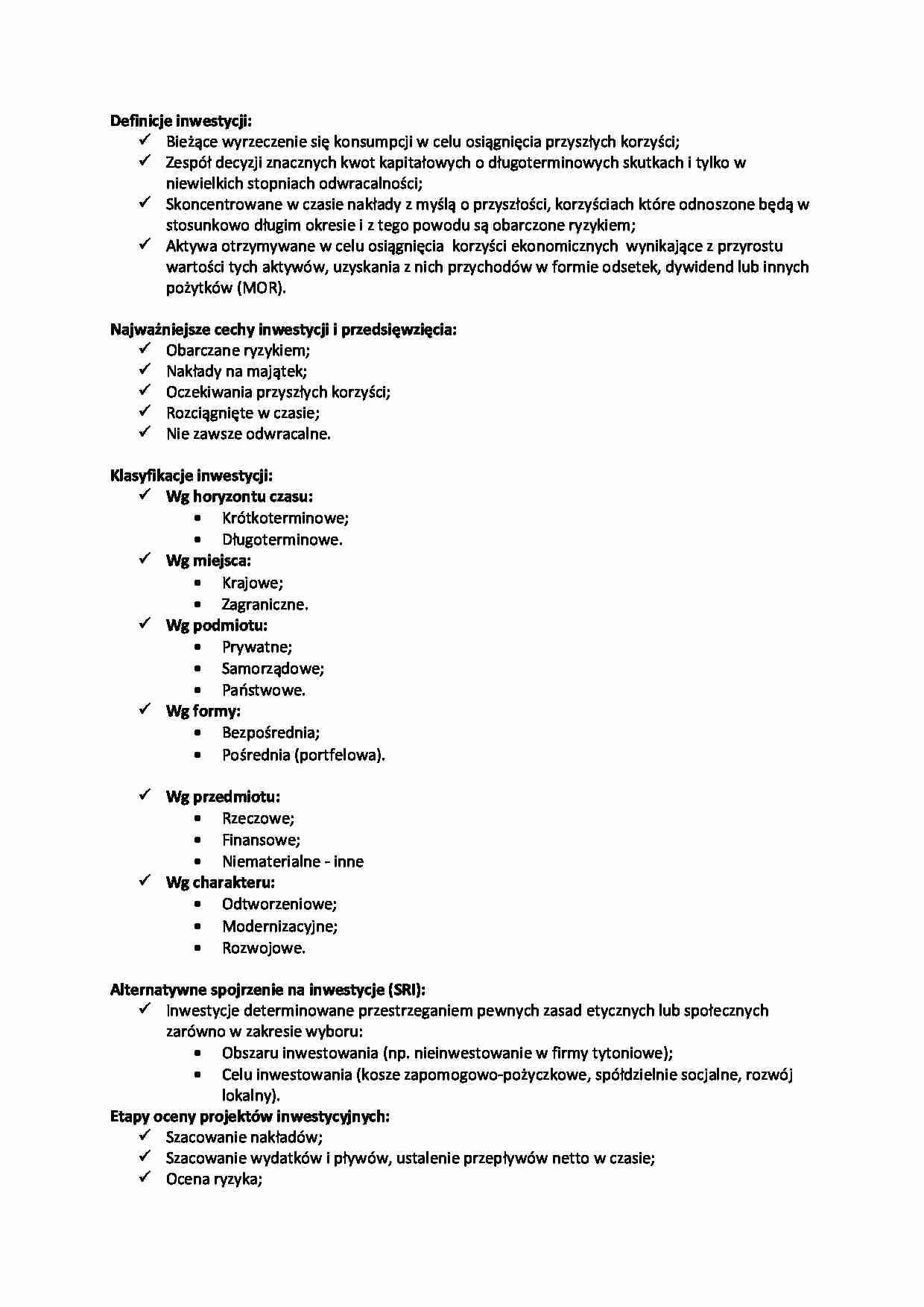 Definicje i cechy inwestycji - strona 1