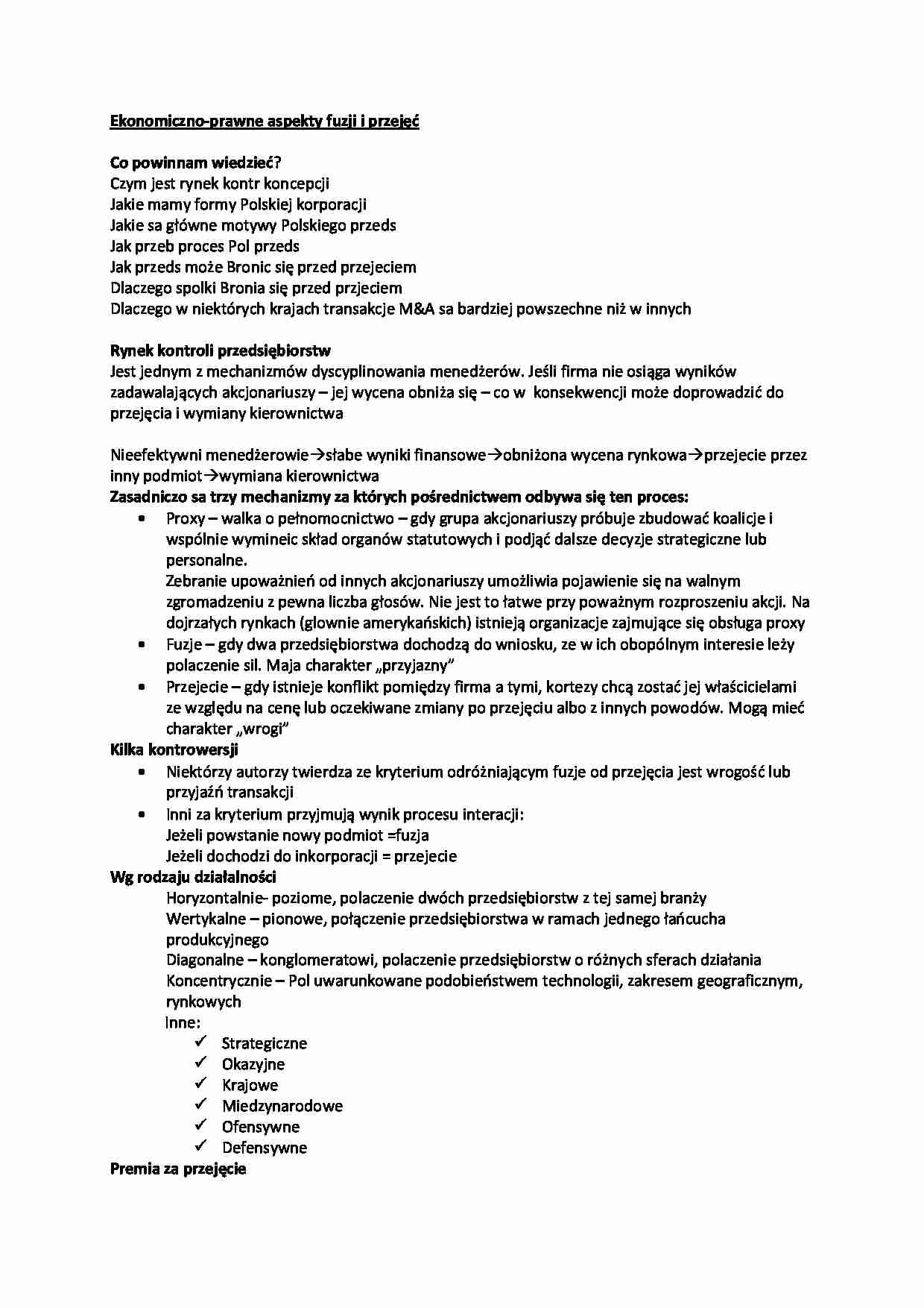 Ekonomiczno-prawne aspekty fuzji i przejęć - strona 1
