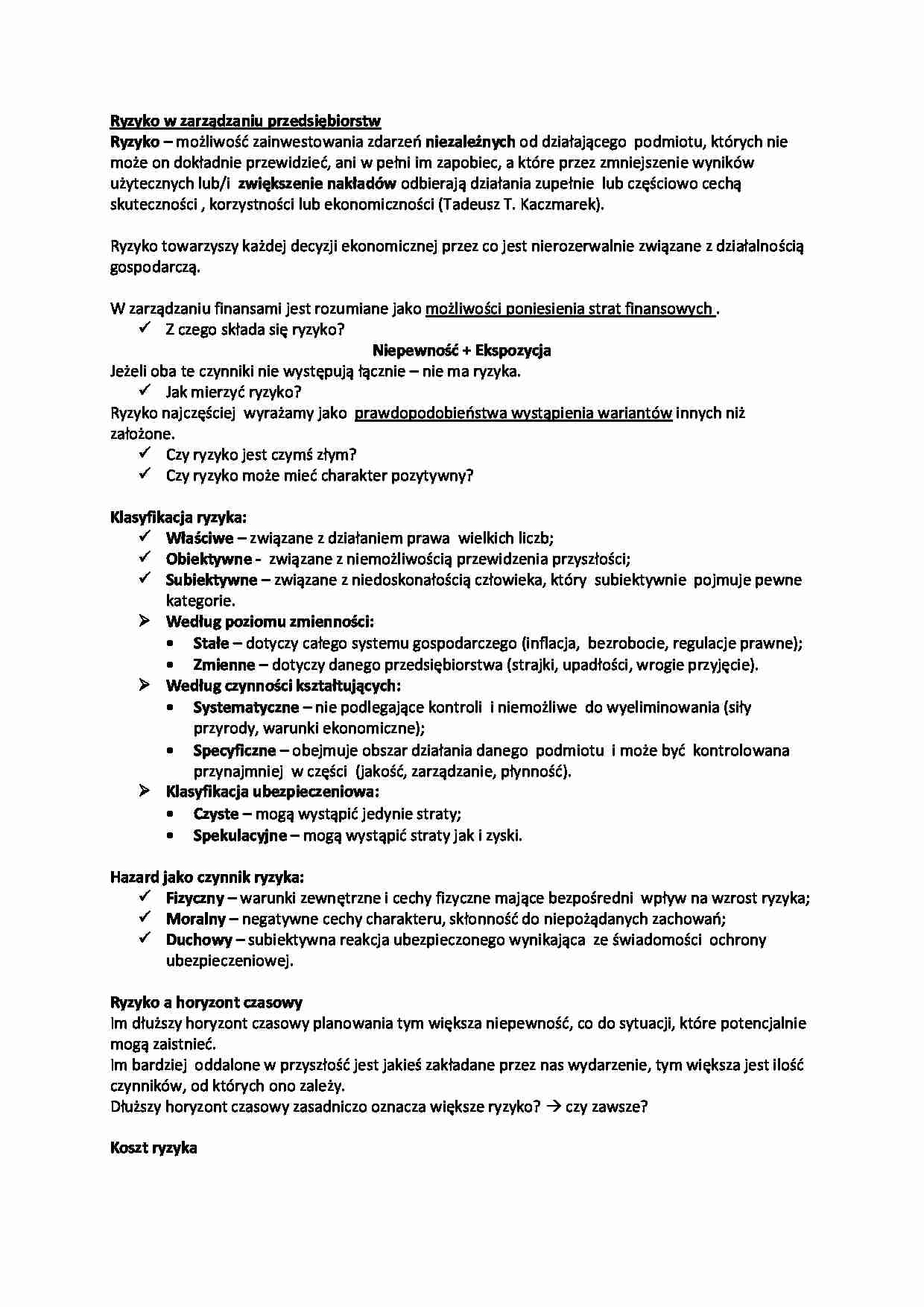 Ryzyko w zarządzaniu przedsiębiorstw - strona 1