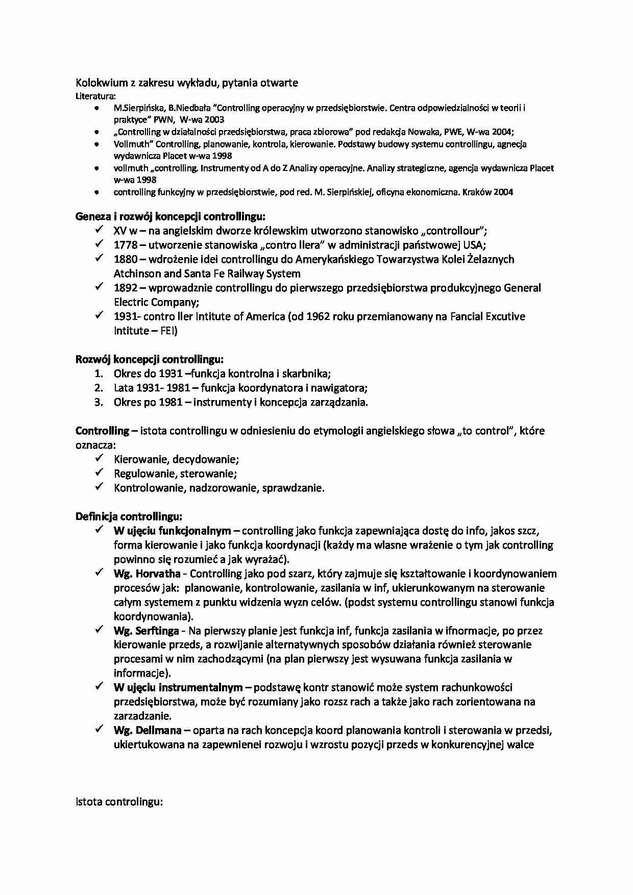 Pojęcie i funkcje controllingu - strona 1