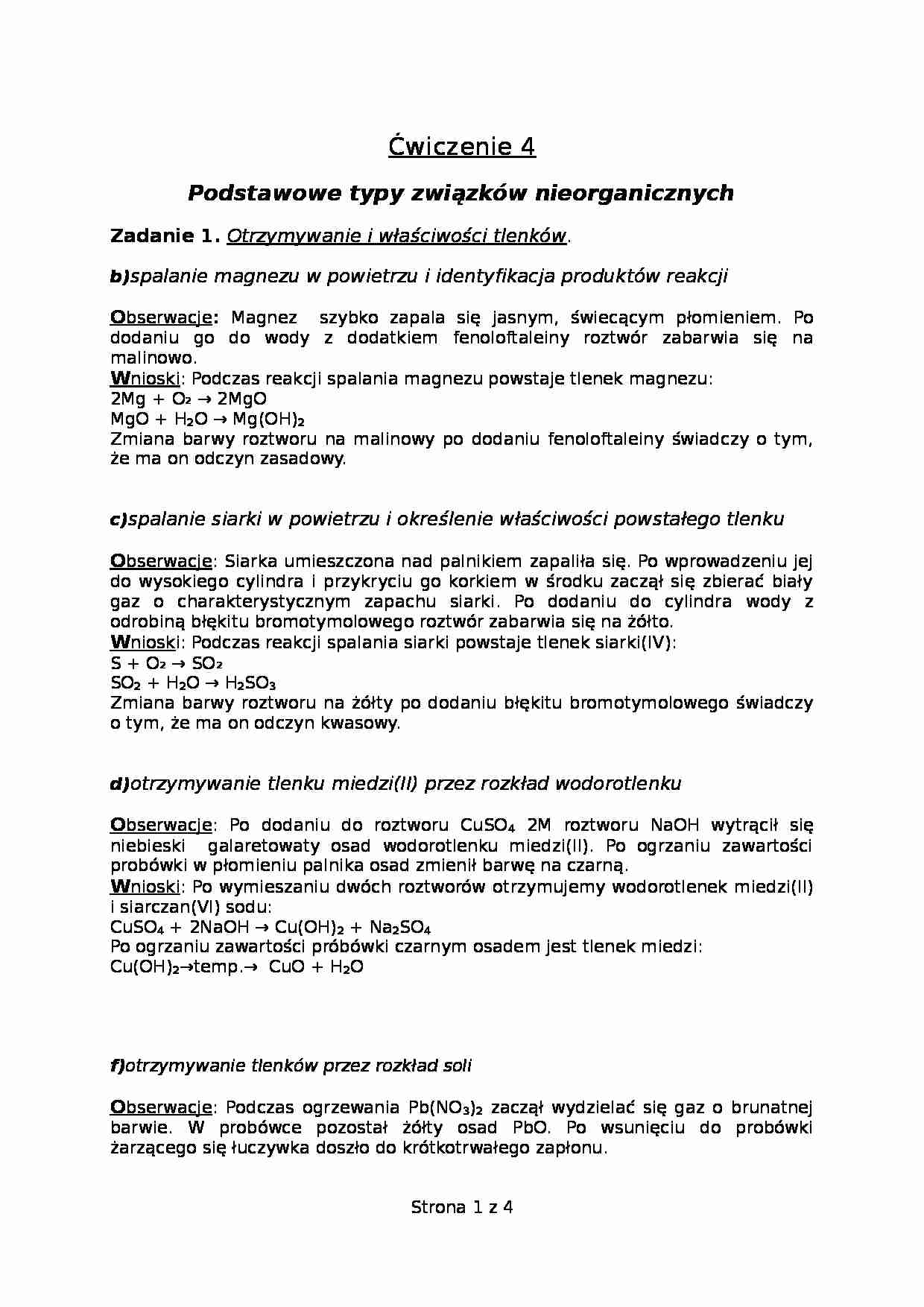 Podstawowe typy związków nieorganicznych - strona 1