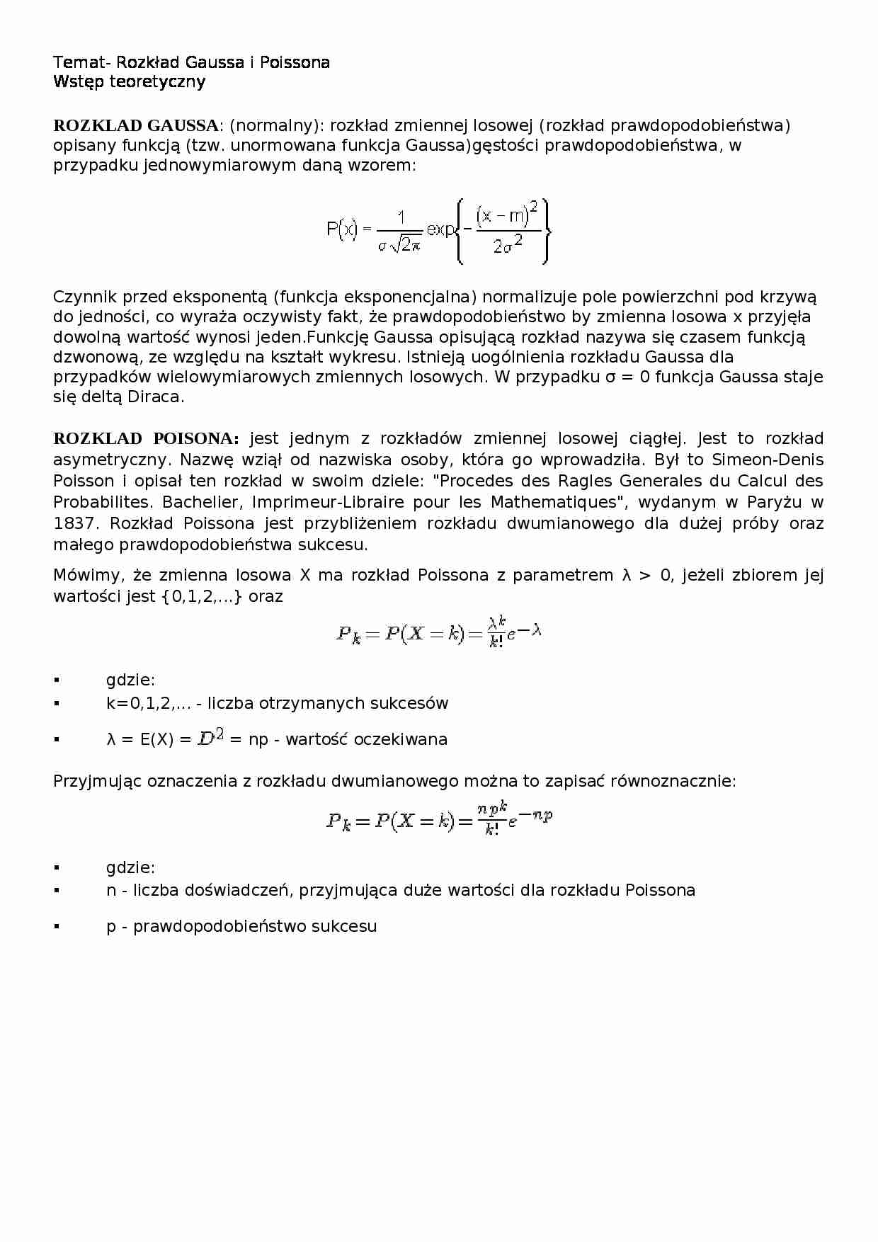 Rozklad gaussa i poissona - strona 1