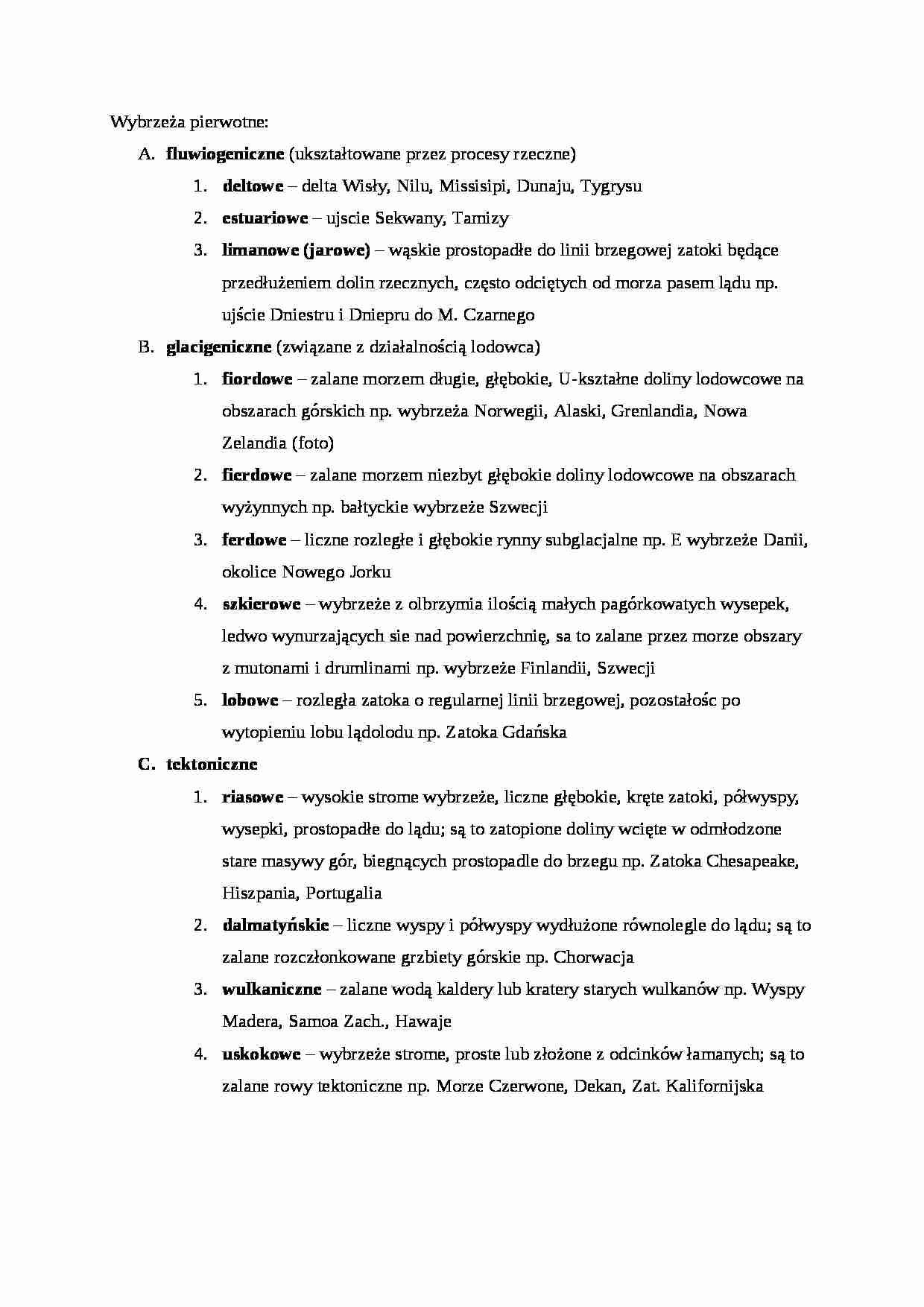Wybrzeża pierwotne - podział  - strona 1
