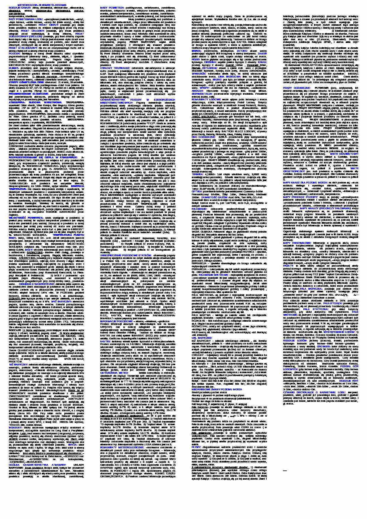 Meteorologia - zagadnienia na egzamin  - strona 1