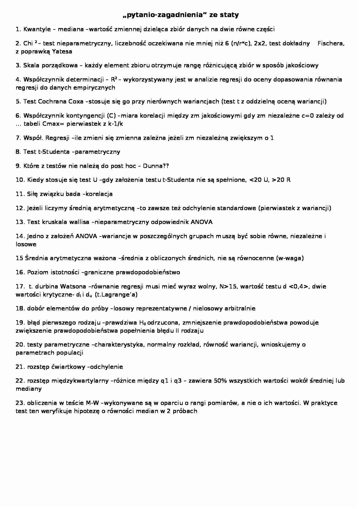 Pytania na egzamin ze statystyki dla kierunku biologii - strona 1