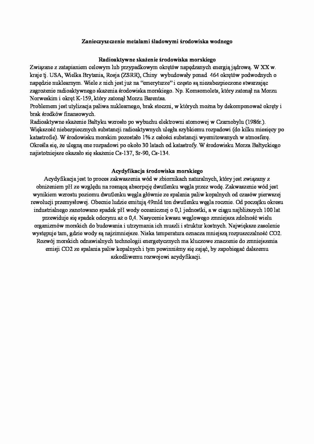 Zanieczyszczenia metalami śladowymi środowiska wodnego - strona 1