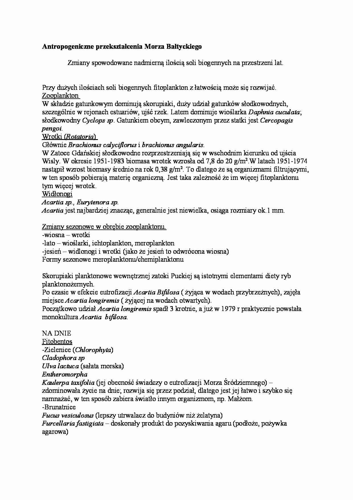 Antropogeniczne przekształcenia Morza Bałtyckiego - strona 1