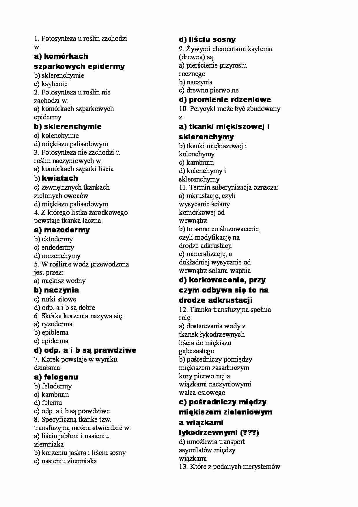 Tkanki roślinne - test - strona 1