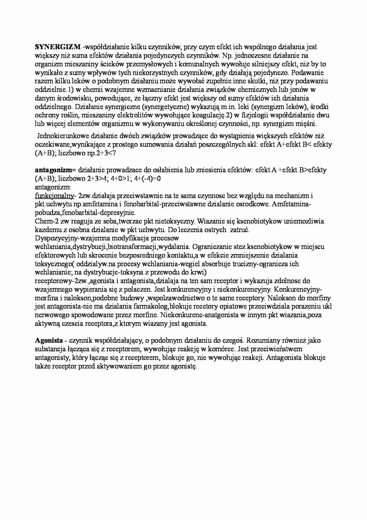 Współdziałanie substancji - synergizm i antagonizm - strona 1