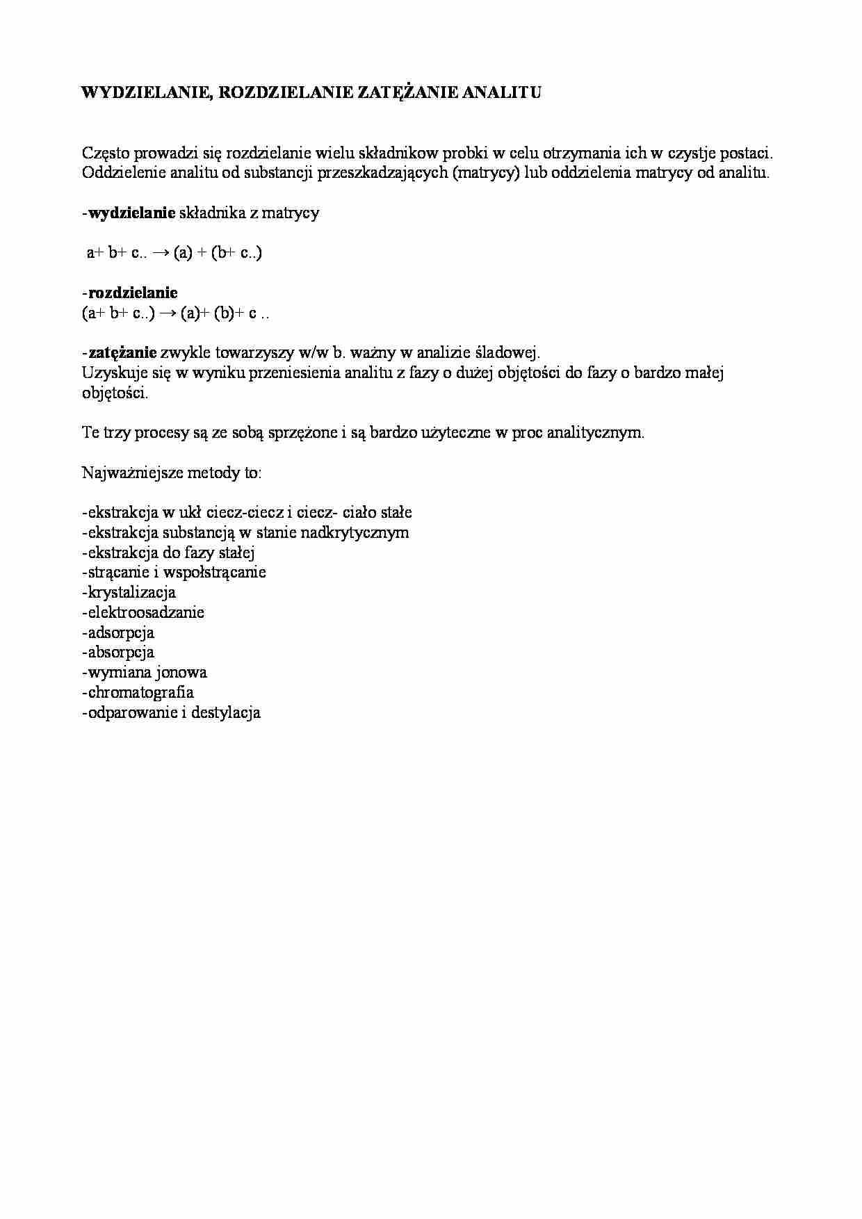 Wydzielanie, rozdzielanie i zatężanie analitu - strona 1