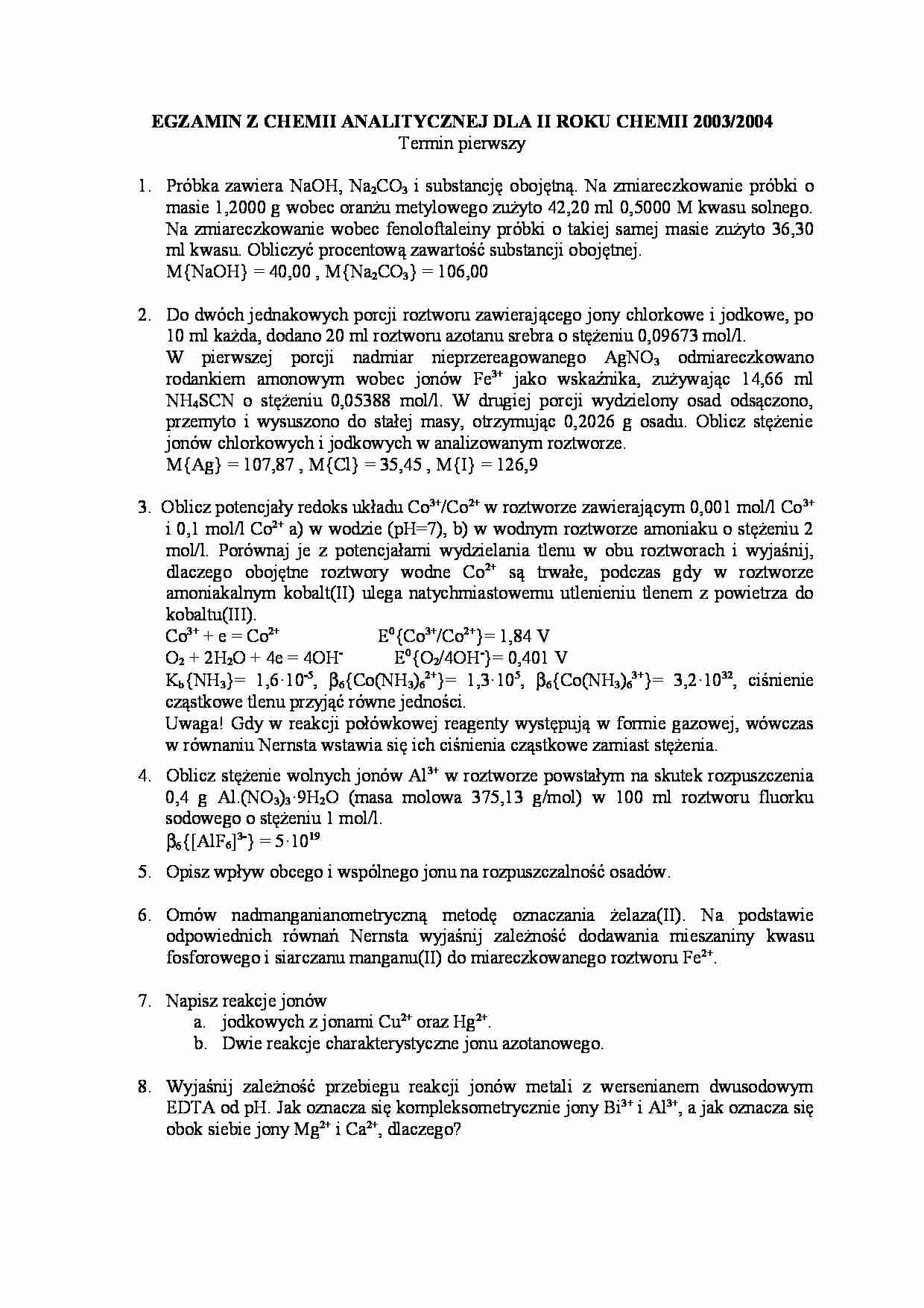 Egzamin pierwszy termin 2003/2004 - strona 1