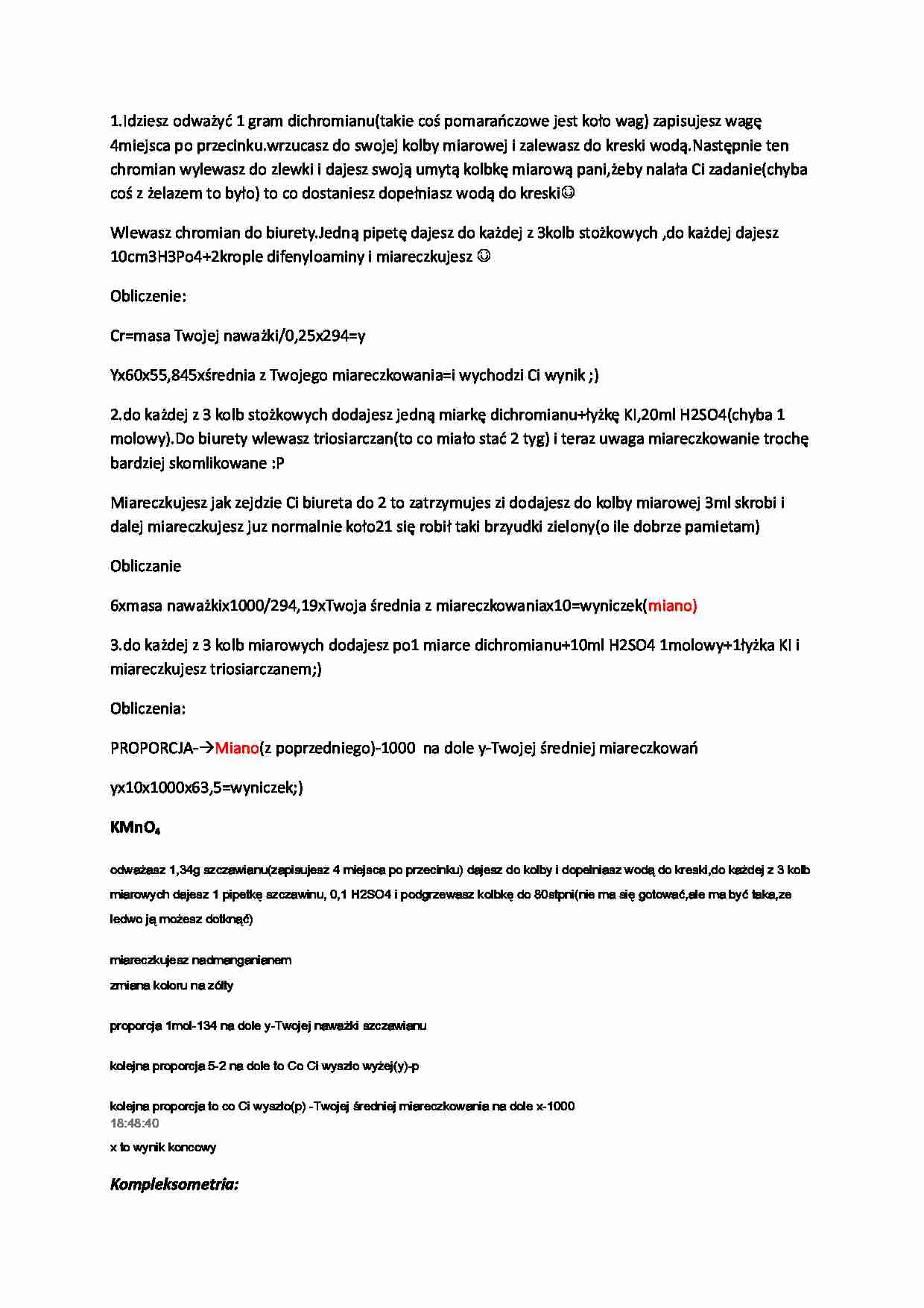 Instrukcja miareczkowania i obliczania-redoksymetria - strona 1