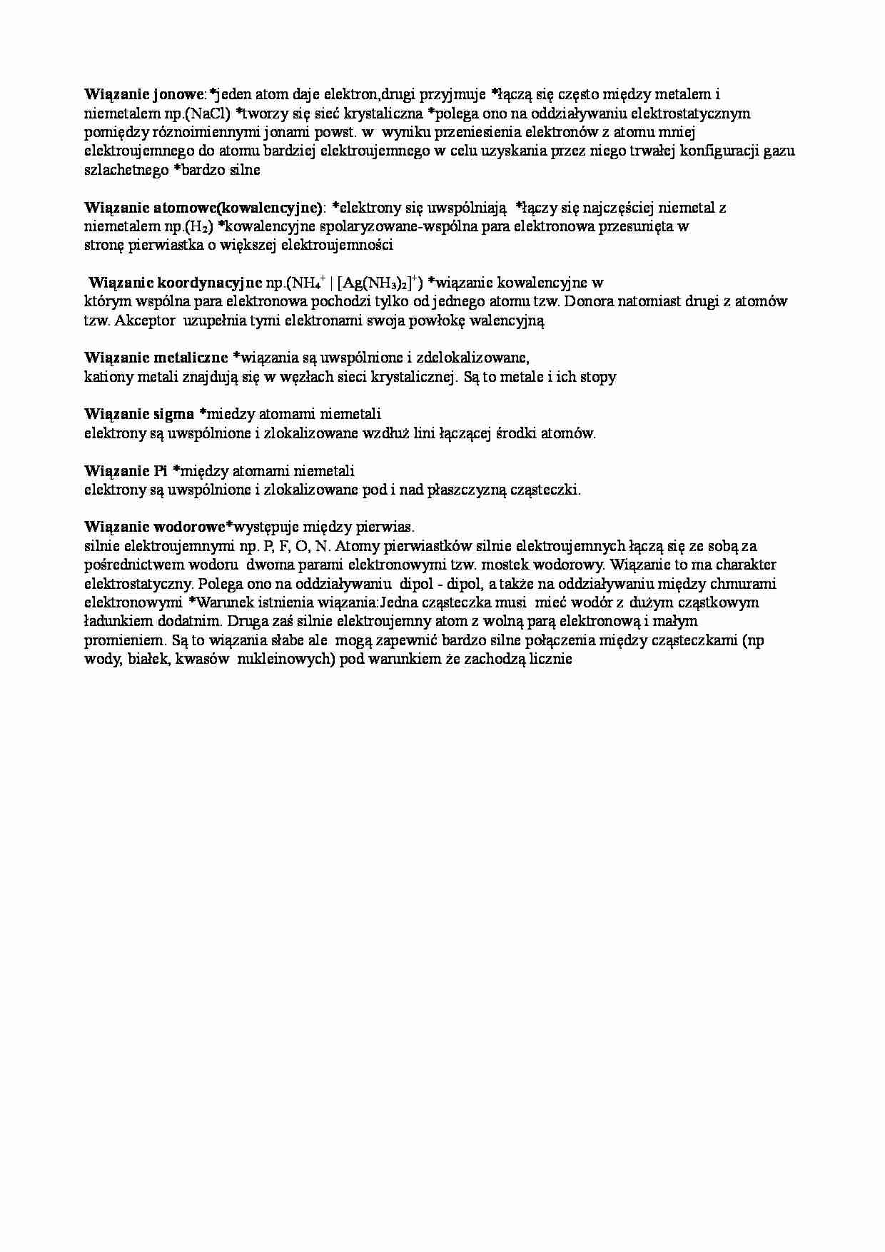 Rodzaje wiazan chemicznych - strona 1