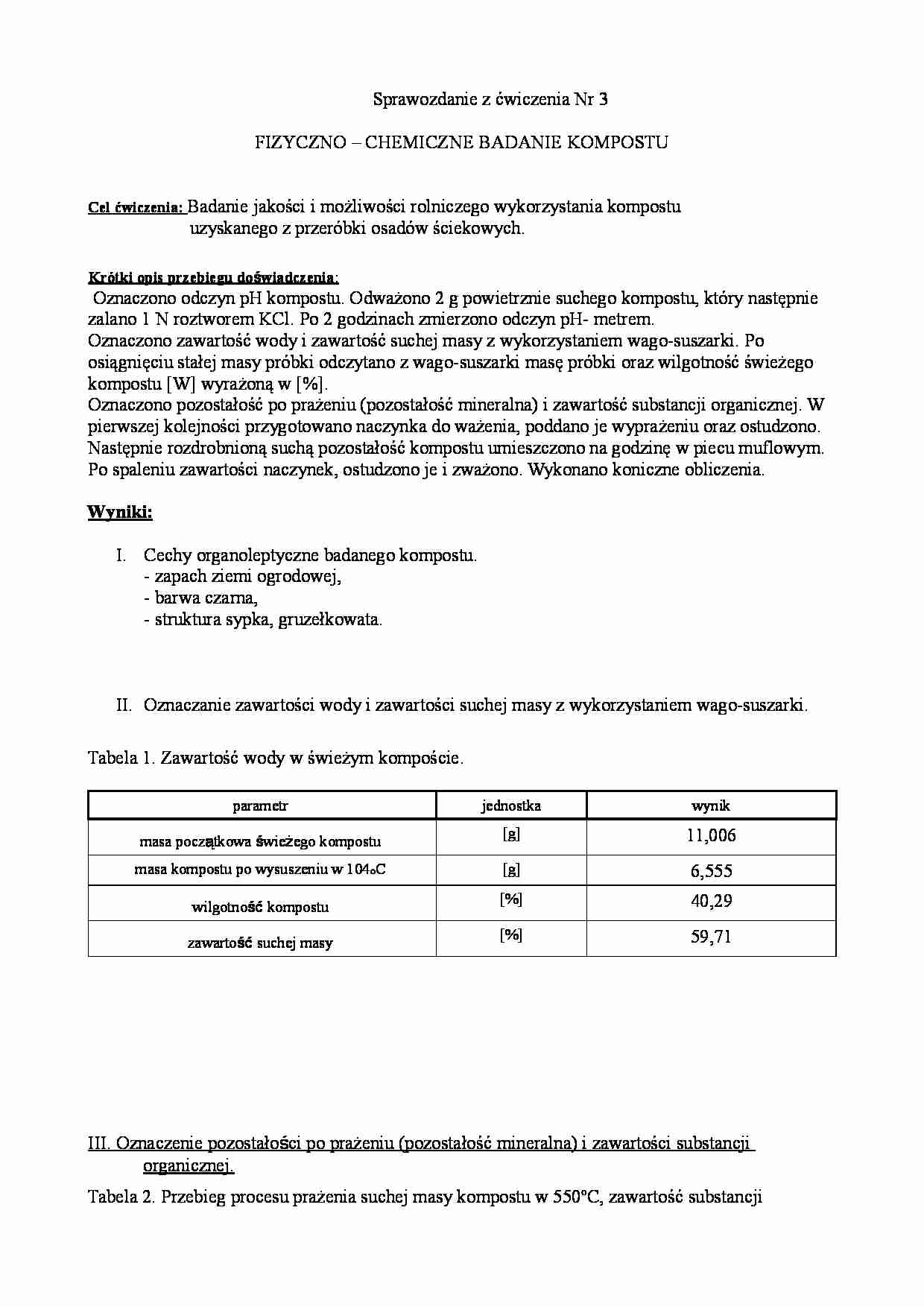 Fizyczno-chemiczne badanie kompostu - sprawozdania - strona 1