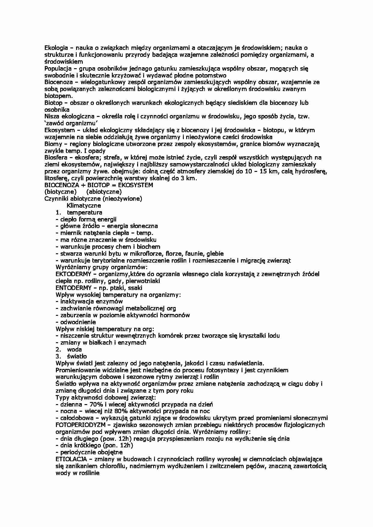Pojęcia na egzamin z ekologii - strona 1
